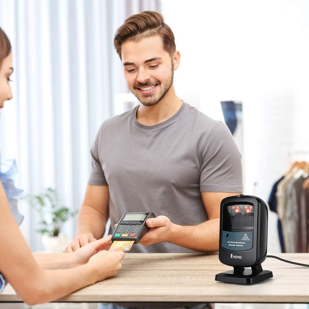 Eyoyo 2D Hands-Free Barcode Scanner, Omnidirectional USB Wired Desktop Barcode Reader 1D 2D PDF417 Data Matrix Bar Code Reader with Automatically Scanning for Retail Store Supermarket Mall Business image number 4