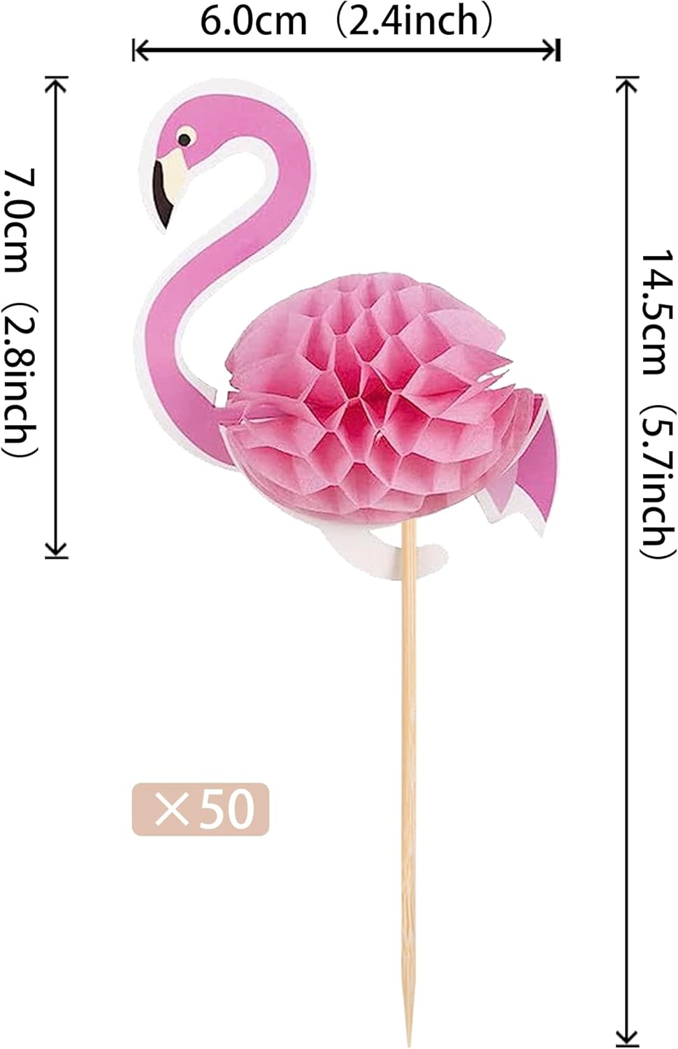 SYKYCTCY 50 Pack Hawaiian Luau 3D Flamingo Cupcake Toppers Tropical Flamingo Cupcake Picks for Summer Hawaii Luau Tropical Aloha Theme Baby Shower Birthday Wedding Party Cake Decorations Supplies image number 5