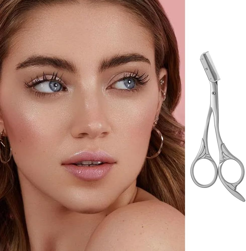 Professional Eyebrow Trimming Scissors with Comb, Precision Trimmer, Non-Slip Finger Grips image number 4