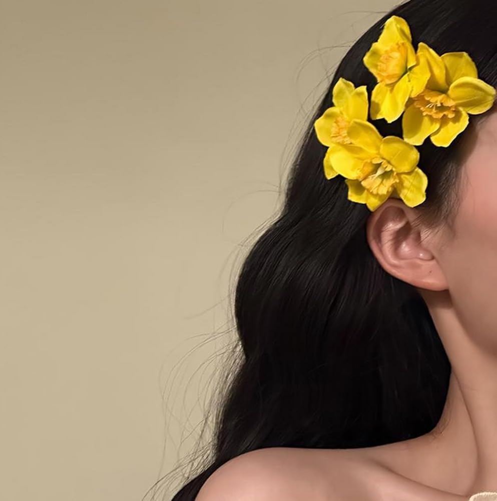 3 Pcs Bohemian Flower Hair Clip Hawaiian Hairpin Yellow Floral Hair Barrettes Hair Accessories for Beach Party Wedding Holiday Daily image number 4