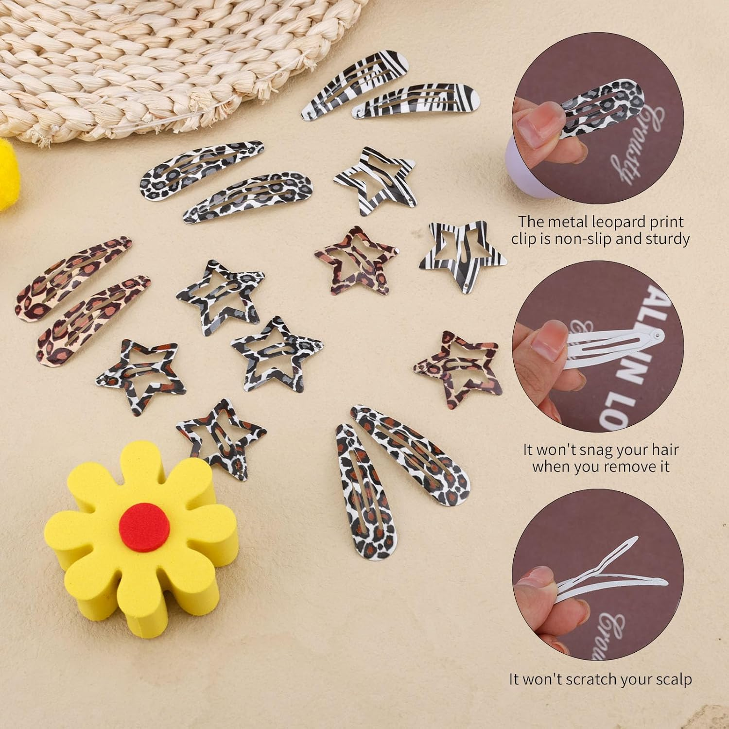 16Pcs Leopard Hair Clip for Woman, Metal Snap Barrettes Non-Slip Y2K Accessories for Thick & Thin Hair (Style 2) image number 1