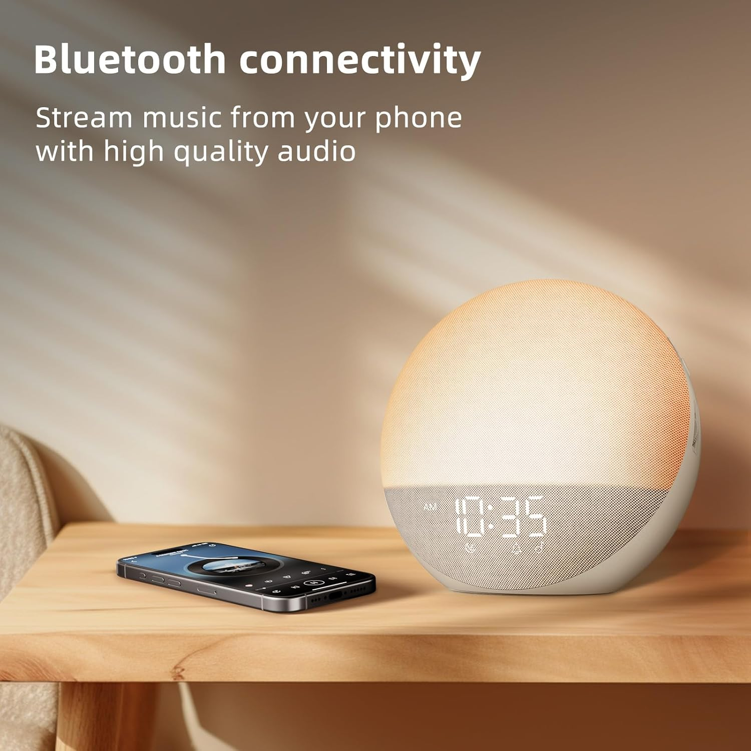 Sunrise Alarm Clock White Noise Machine: Natural Wake up Light - Dimmable Clock with Bluetooth Speaker for Bedroom - 25 Sleep Sounds for Baby Adults Kids Putty