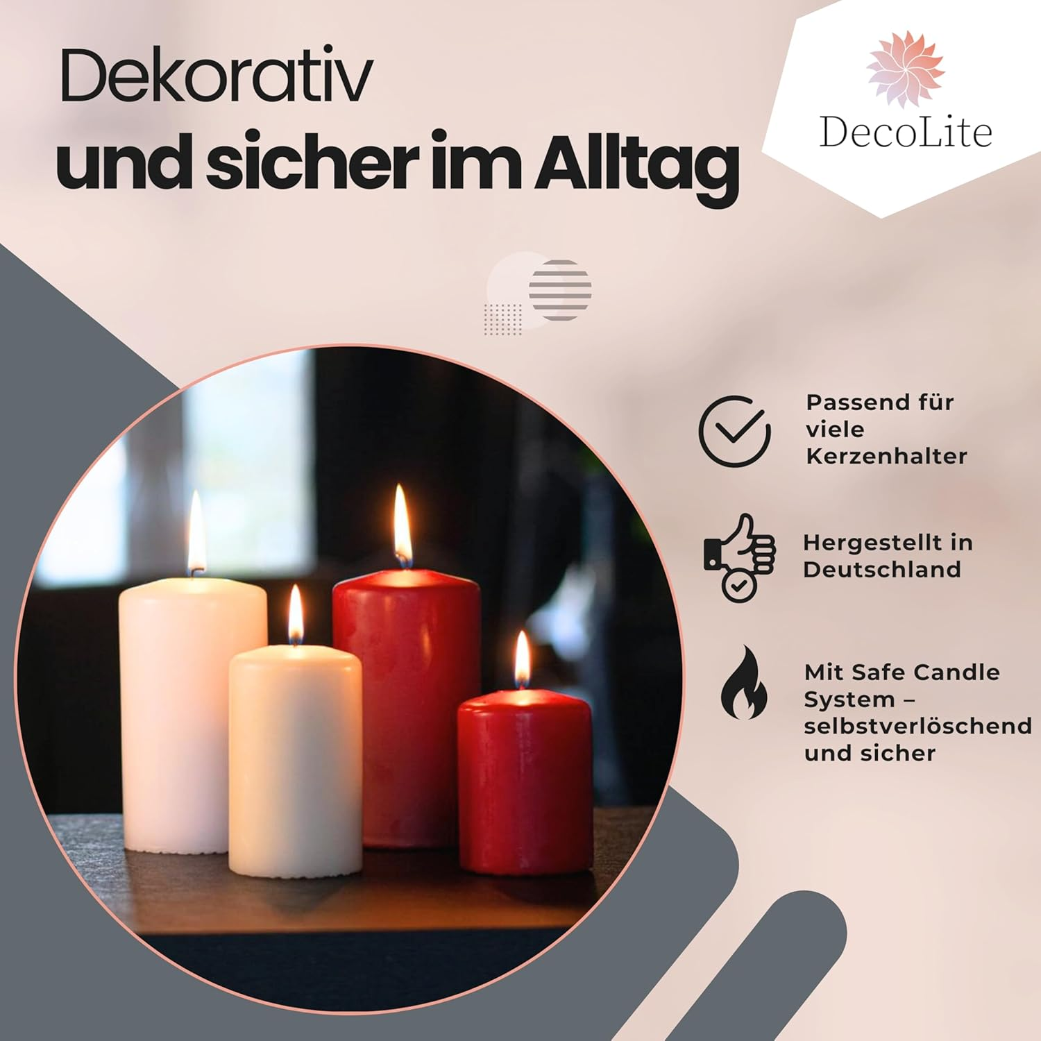 Decolite Wenzel Candles Pack of 12 Pillar Candles 80/60 Mm - Self-Extinguishing, Safe Candle, RAL Certified, 27 Hours Burning Time - 100% Made in Germany by Wenzel Candles (Purple) - Olive image number 5