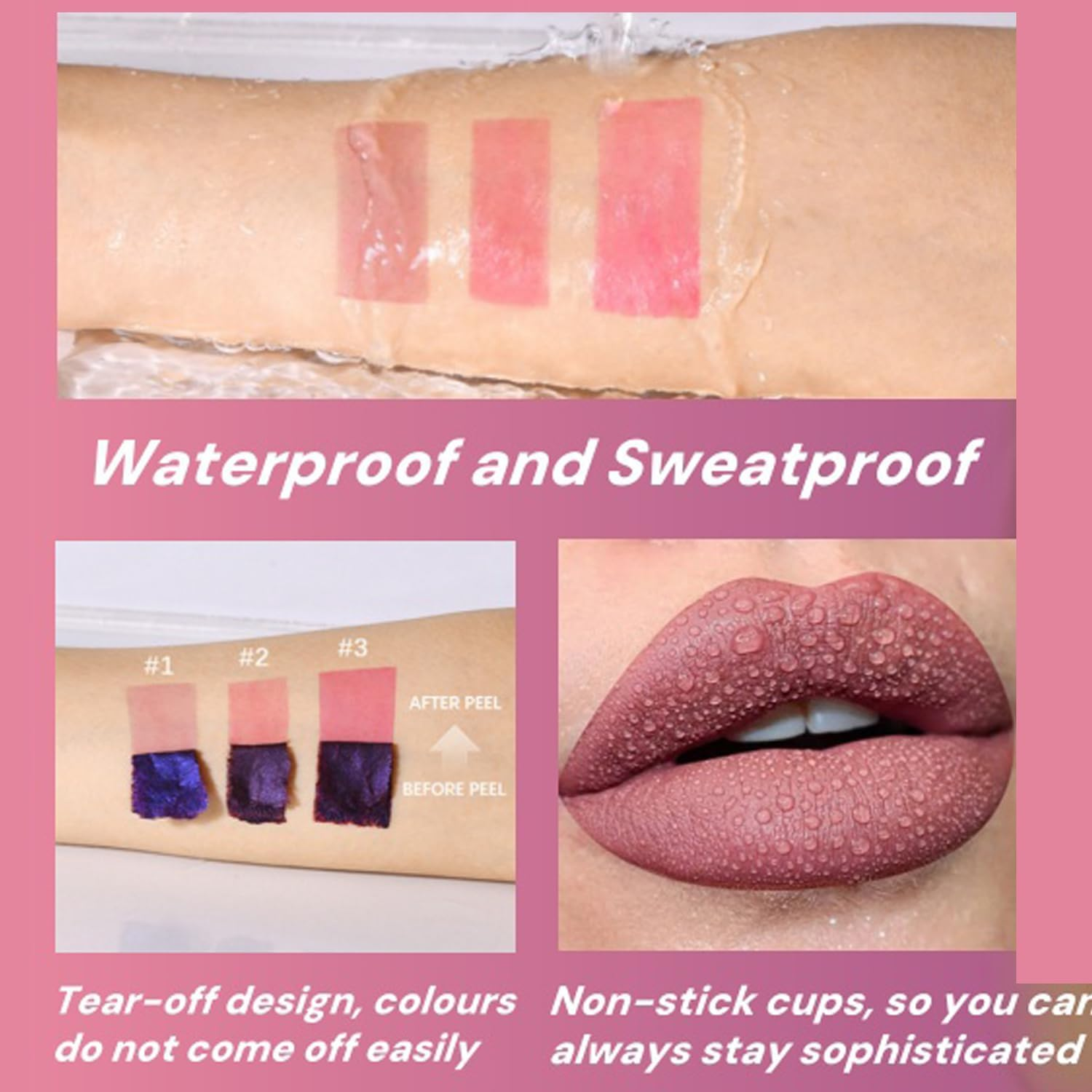 3-Piece Peel off Lip Stain Set, Long Lasting Matte Lip Tattoo, Peel off Lipstick Lip Liner Waterproof Colours Change Lip Gloss Transfer Proof Natural Makeup Stain Kit