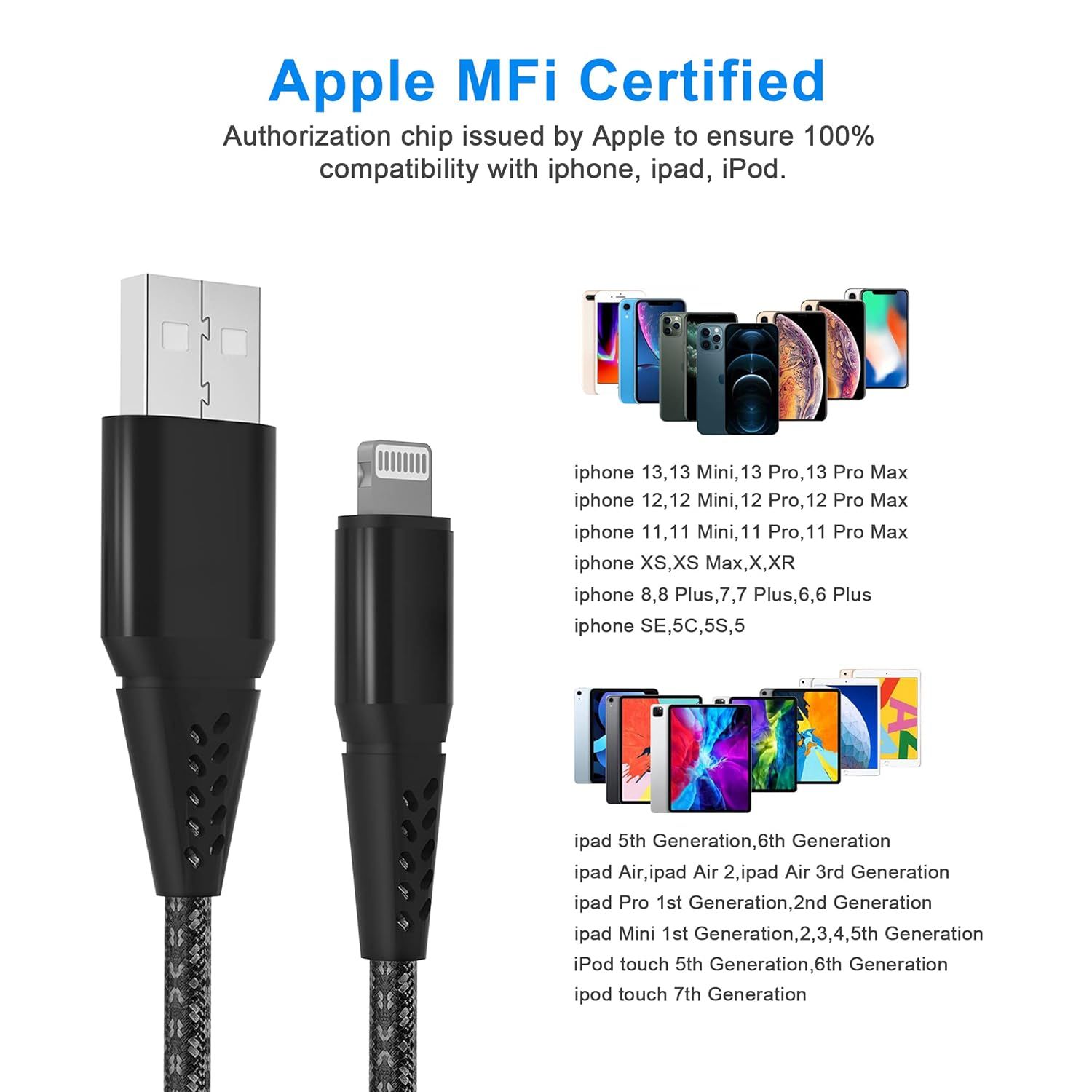 Iphone Charger 26FT/8M [Apple Mfi Certified] Lightning Cable Extra Long Iphone Charging Cord Nylon Braided Fast Apple Charger Cable 2.4A for Iphone 13 12 11 Pro X XS Max XR/8 Plus/7 Plus/6/6S Plus/5S image number 3