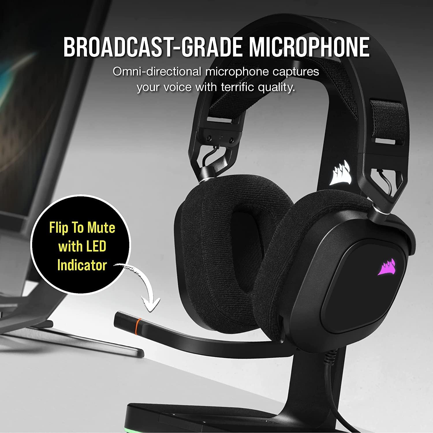 CORSAIR HS80 RGB USB Premium Gaming Headset with Dolby Audio 7.1 Surround Sound (Broadcast-Grade Omni-Directional Microphone, Memory Foam Earpads, High-Fidelity Sound, Durable Construction) Carbon image number 7