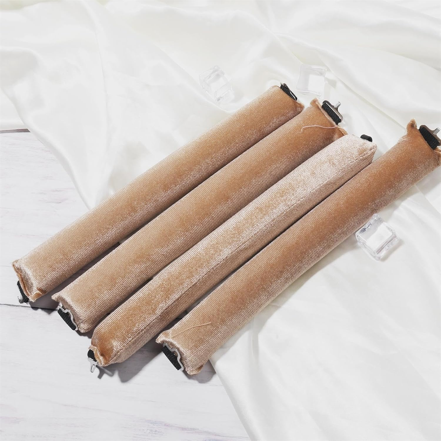Heatless Hair Curler Rod Headband for Styling Tools, Sleep Overnight Curling Rollers Set, 4 Pack Khaki Color Rods with One Silk Head Scarf - Khaki Color image number 2