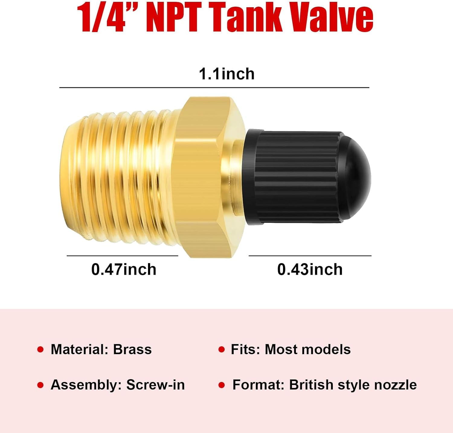 4 Pieces Tank Valve, Standard Valve Core with 1/4'' NPT Male Threads, Anti-Corrosion Brass Fill Valve with Sealing Cap, Air Compressor Air Tank Fill Valves Tool Fittings image number 5