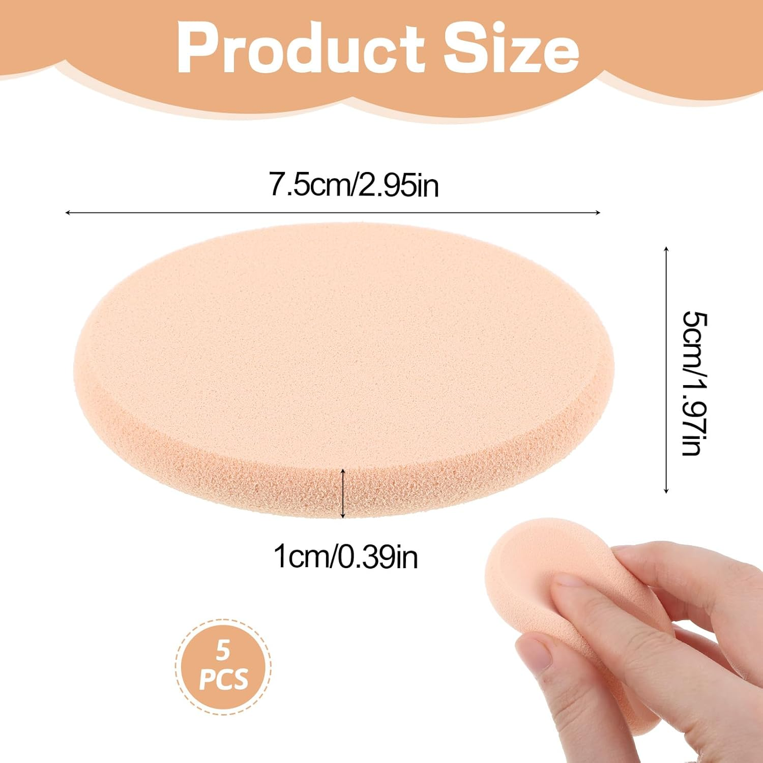 5 PCS Flat Makeup Sponge, Beige Smooth Makeup Sponges for Foundation, Oval Cushion Powder Puff Blender Make up Sponges for Professional Makeup image number 3