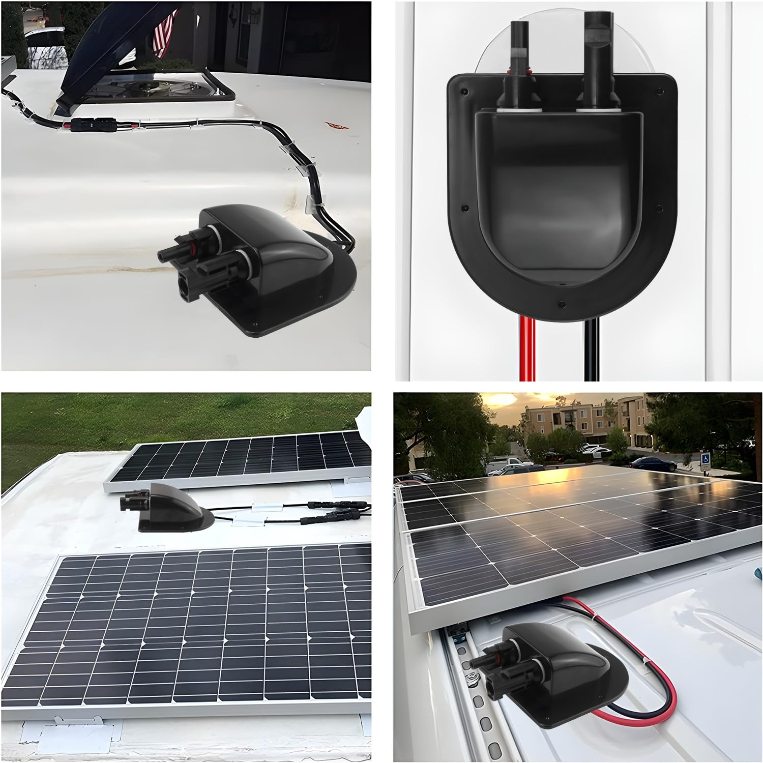 Roof Feed-Through Solar Cable Duct 2-Way Waterproof Roof Guide Cable Black for Motorhome Caravan Boats Camper Satellite System Air Conditioning ABS image number 5