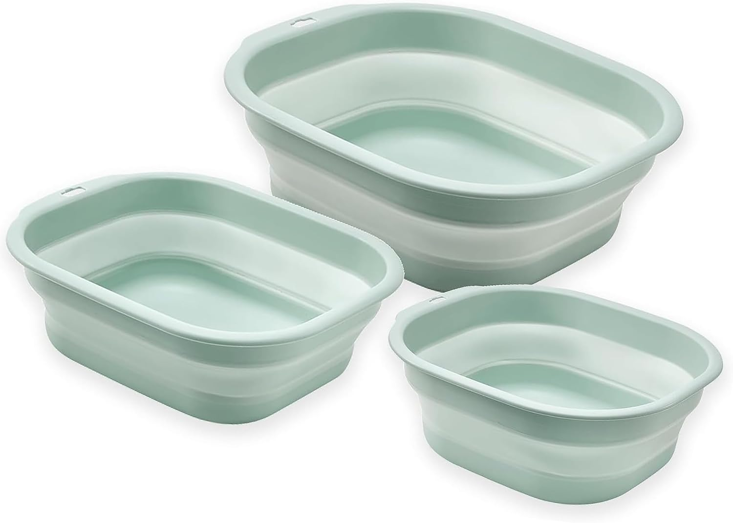 Collapsible Wash Basin Set, Portable Laundry Tub, 3-Pack, Foldable Design (Green)