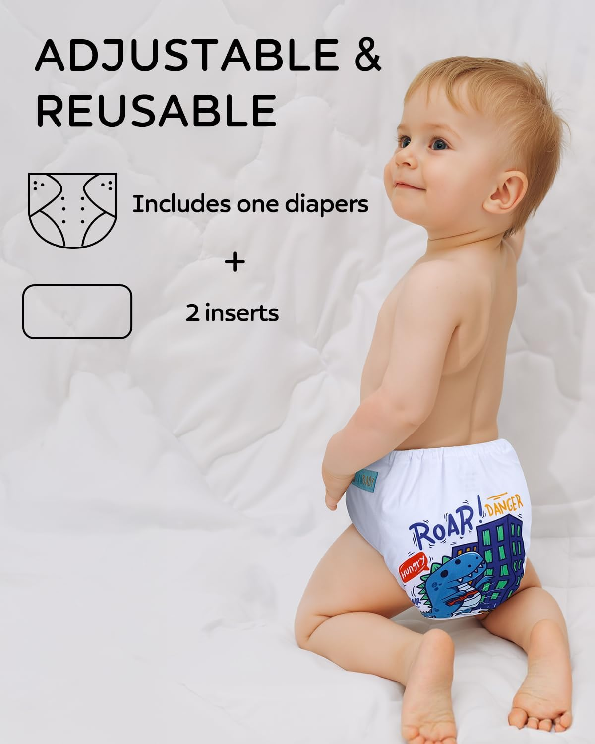 ALVABABY Baby Cloth Diapers One Size Adjustable Washable Reusable for Baby Girls and Boys 1 Pack with 2 Inserts AMD-BS154-2TA image number 5