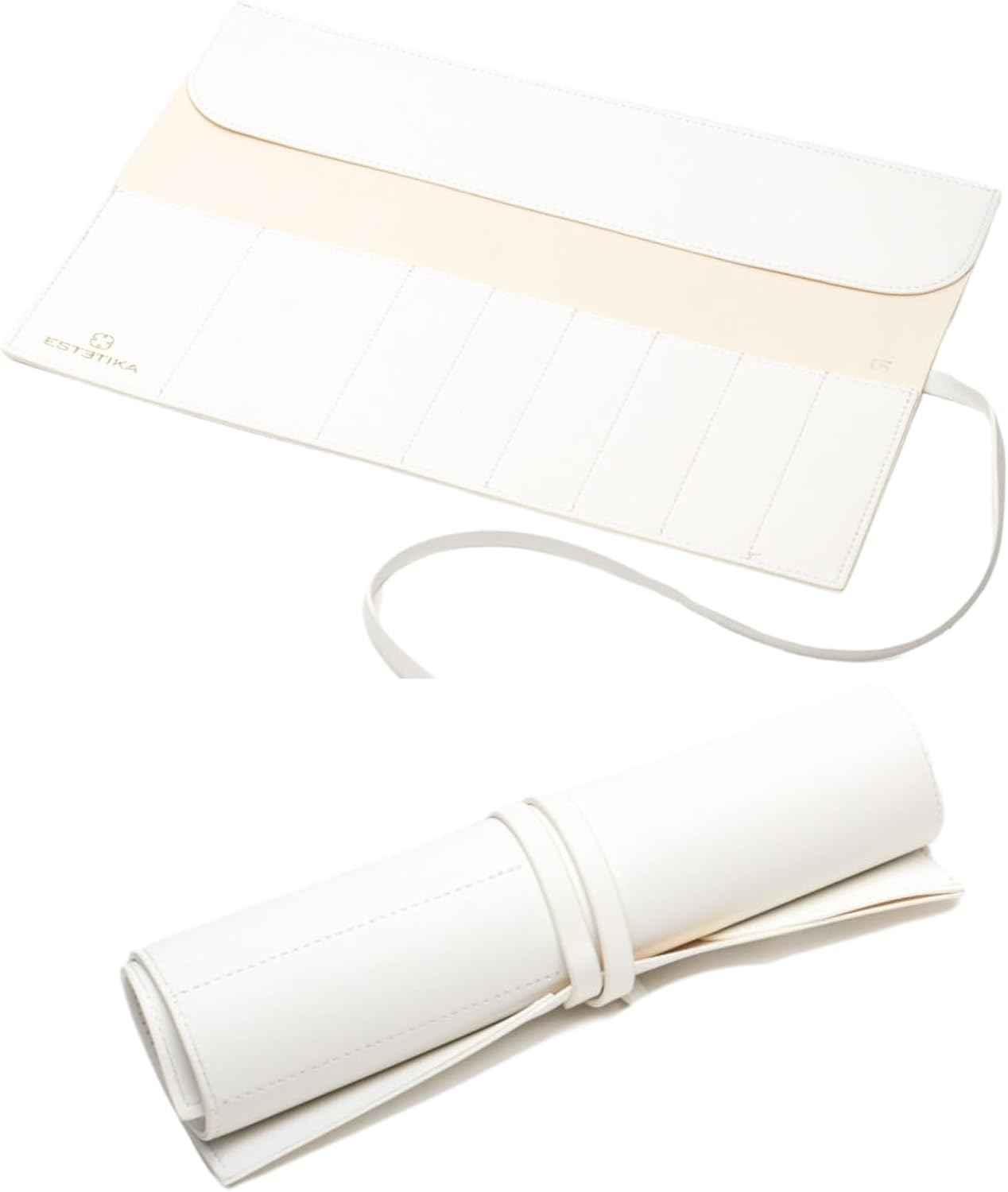 ESTETIKA Travel Makeup Brush Roll Holder Organizer for Women Luxury Brush Pouch Portable Chic Case for Makeup Brushes &ndash; Holds 10 Brushes, Stylish Cosmetic Beauty Essentials Storage Pouch (Black),