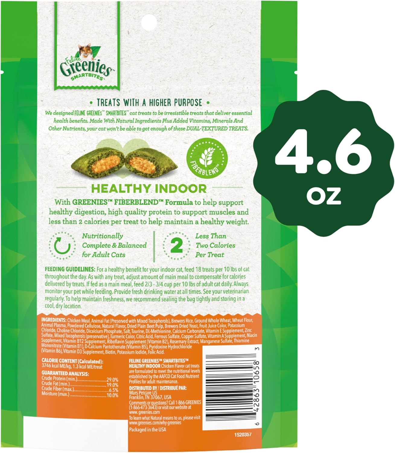 FELINE GREENIES SMARTBITES Hairball Control Natural Cat Treats Chicken Flavor, (10) 4.6 Oz. Pouches image number 2