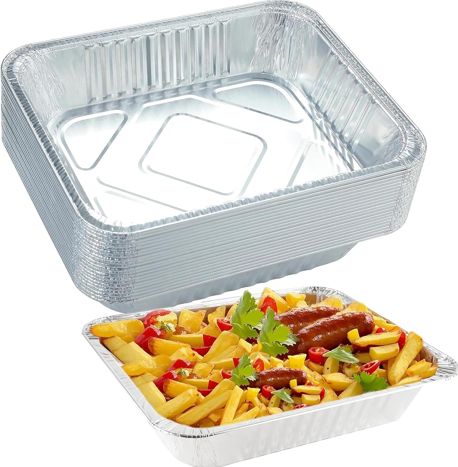 20-Pack Aluminum Pans with Lids, 3500Ml Capacity Foil Food Containers with Lids, Disposable Tin Foil Pans for Baking, Meal Prep and Freezer, Takeout(With Lid, Large 32X26X6Cm) image number 2
