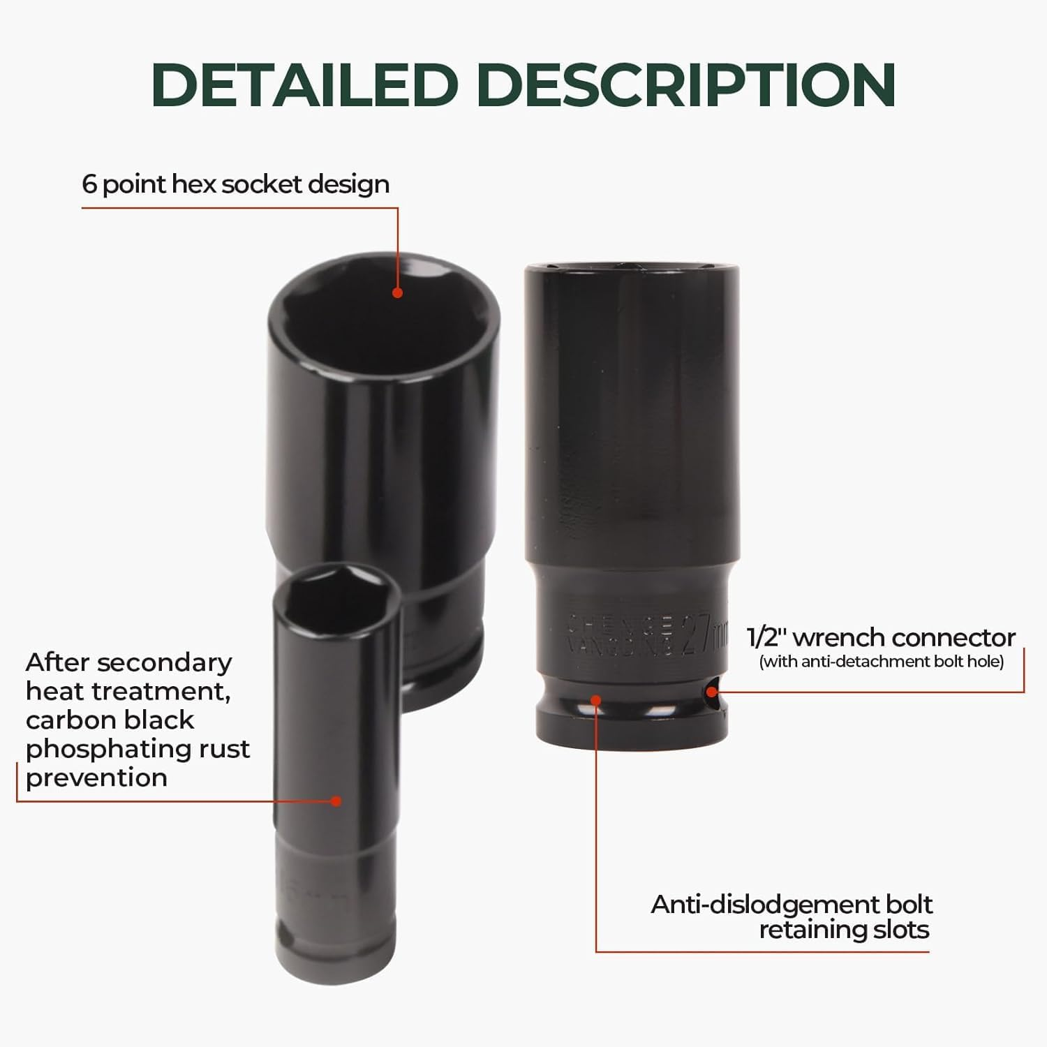 MEZOKUCEL20PCS 1/2 Inch Drive Deep Impact Socket Set Metric 8-32Mm Chrome Vanadium Cr-V 6-Point with Storage Case for Home Auto Repair & Mechanical Tasks Garage Tools image number 1