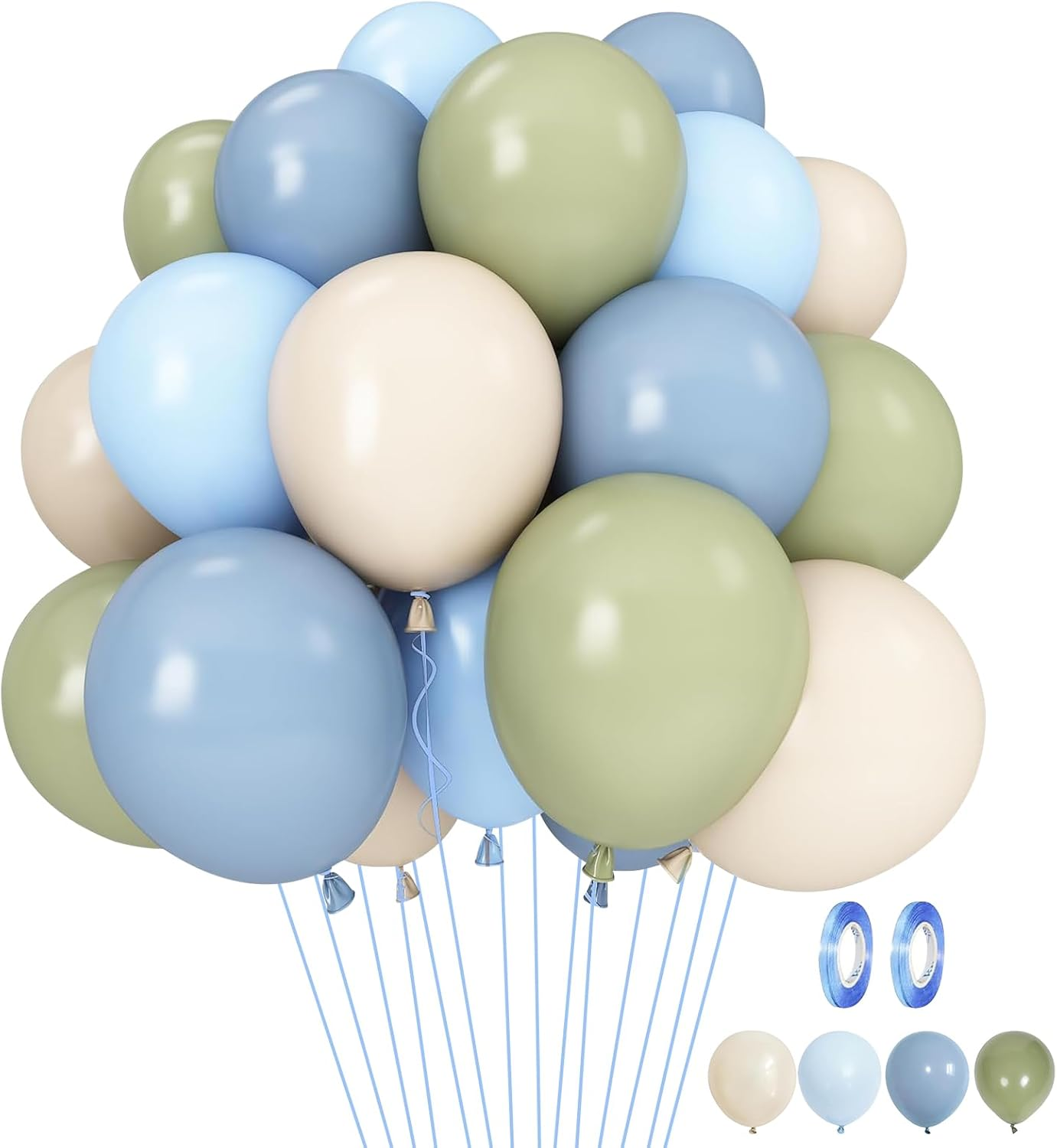 Homiliky Sage Green & Blue Balloons 30PCS - Latex Balloons for Baby Shower, Boho Wedding, Birthday Party Decor - Olive Green, Dusty Blue, Beige Cream Balloon Kit image number 1