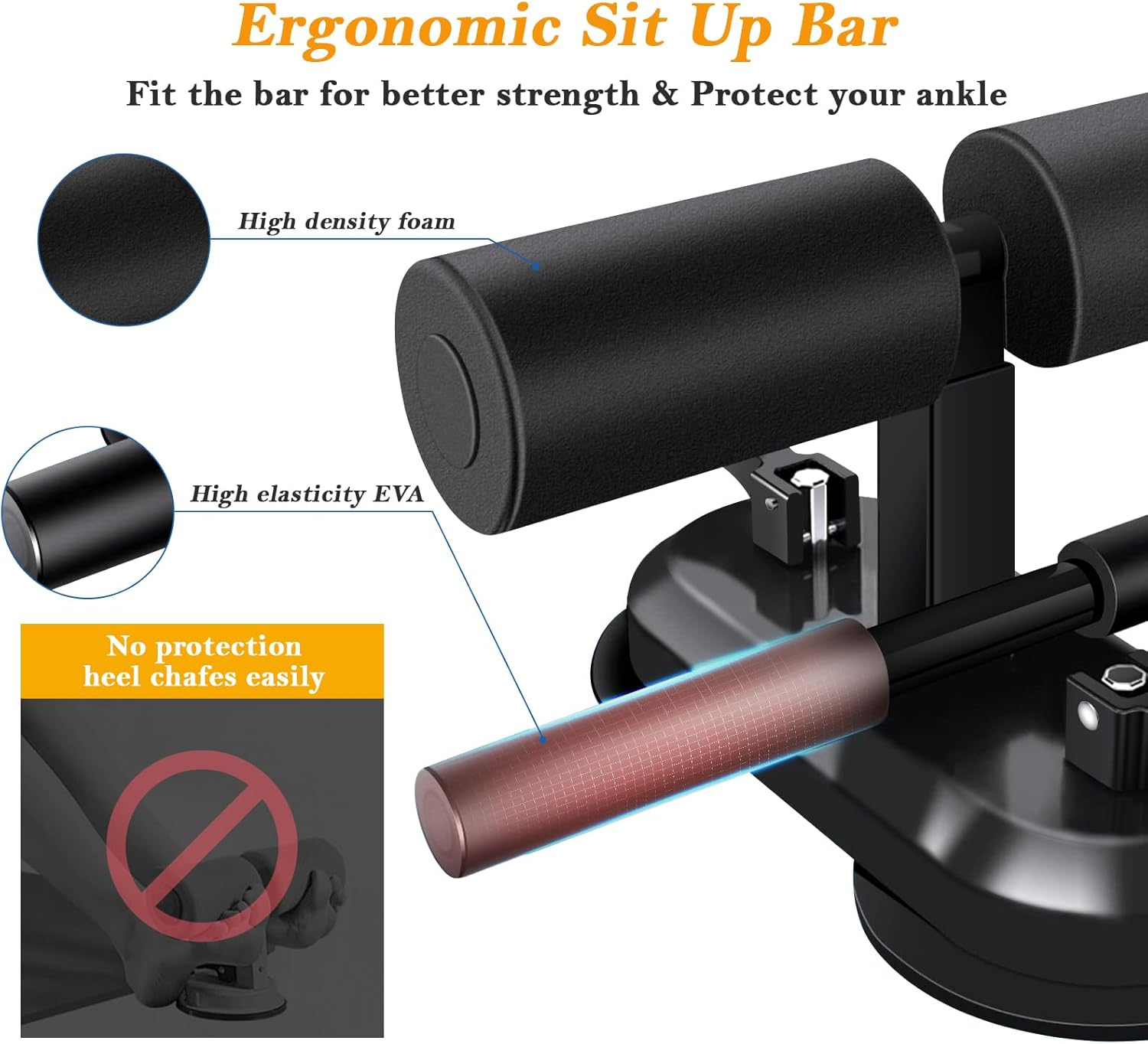 Sit up Bar for Floor, Portable Self Suction Sit up Assistant Device with 4 Adjustable Positions and 2 Suction Cups, Sit up Foot Holder Muscle Training Exercise Equipment for Home or Work image number 4