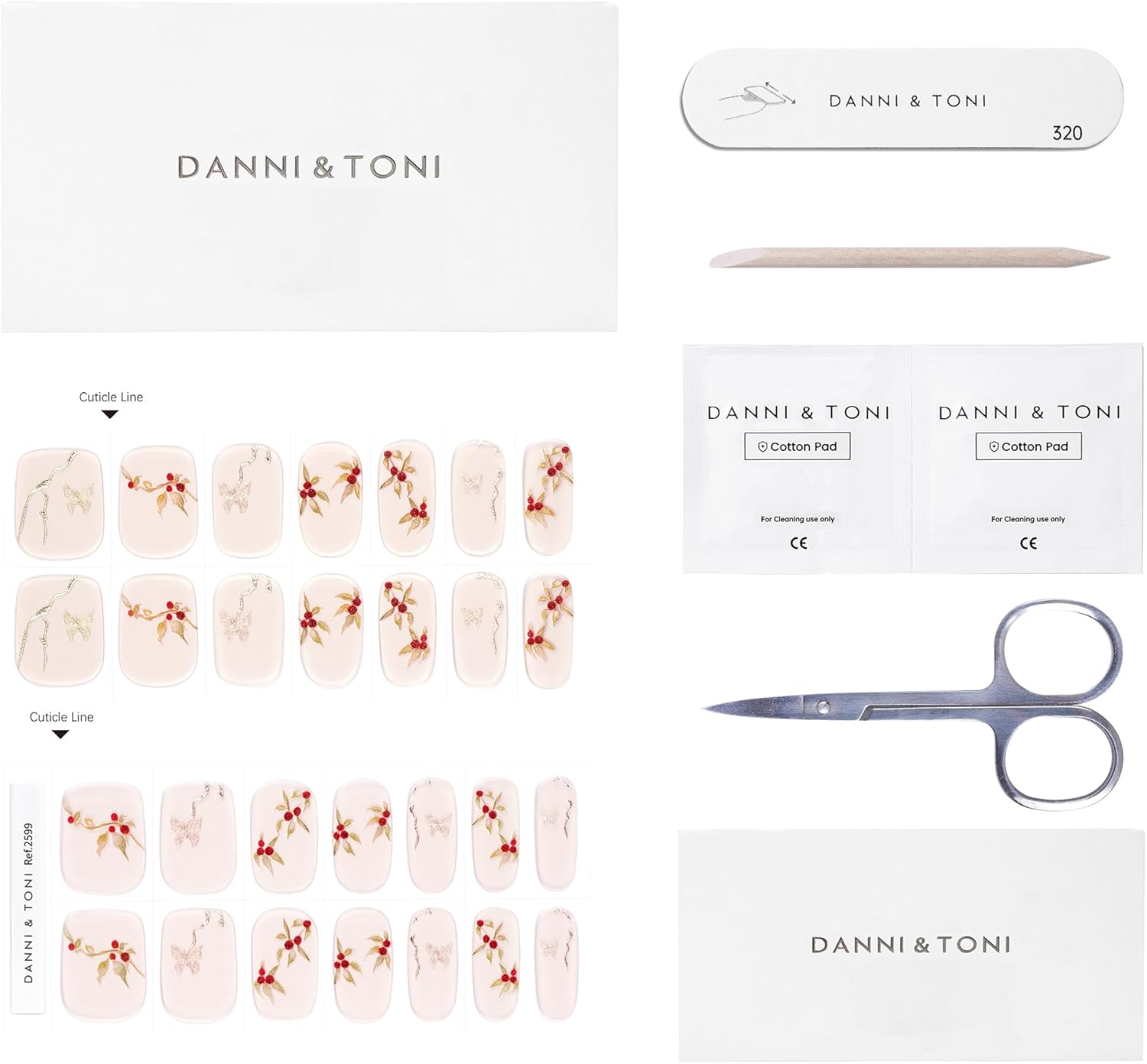 DANNI & TONI Semi-Cured Gel Nail Foils (Blossom) Butterfly Gold Leaf Red Beans Shiny Nail Set UV Gel Nail Foil Nail Design Self-Adhesive Wraps 28 Stickers image number 3