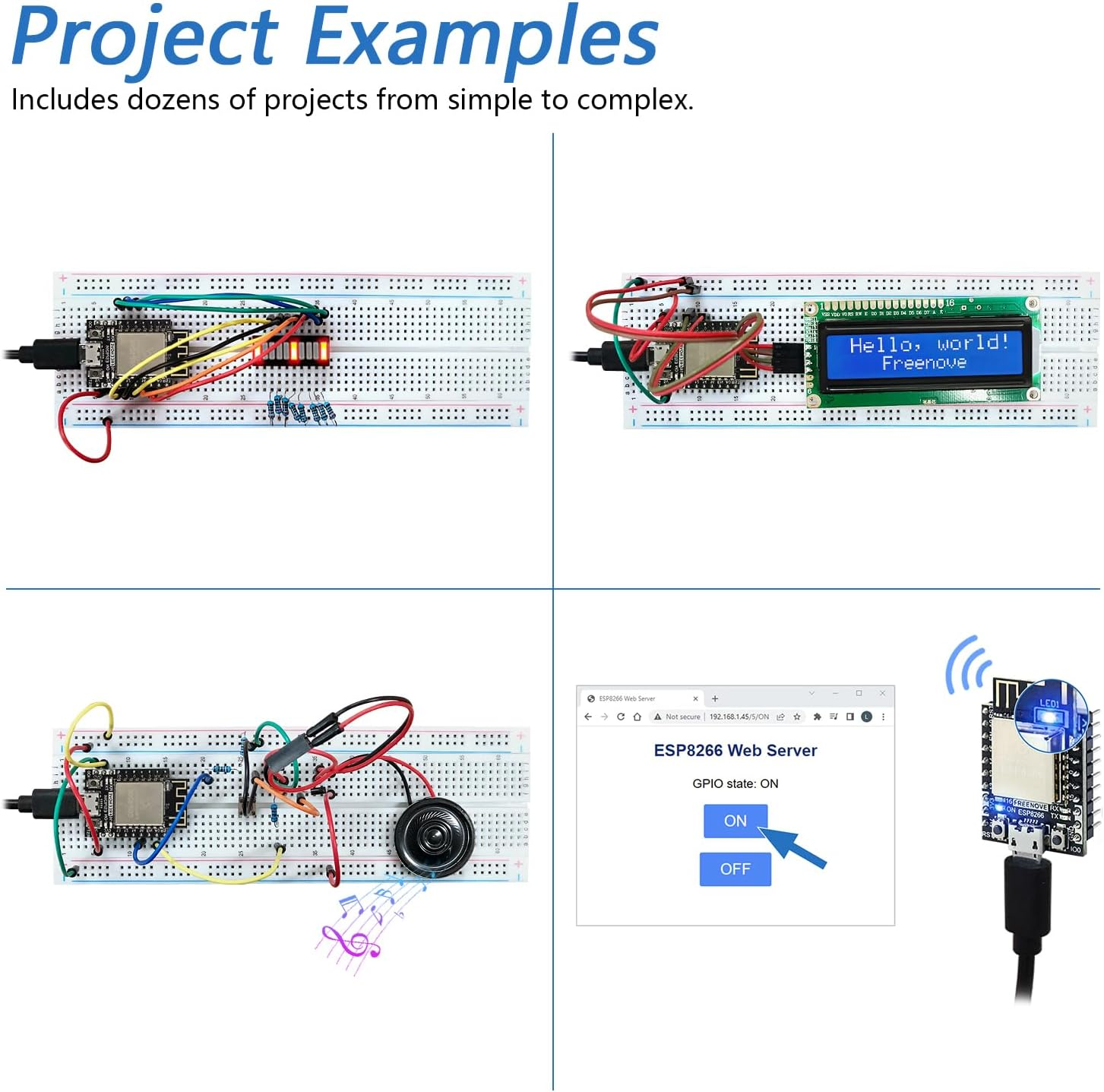 Freenove Ultimate Starter Kit for ESP8266 (Included), 32-Bit 160 Mhz Mini Microcontroller, Onboard Wi-Fi, Python C Java, 715-Page Detailed Tutorial, 218 Items, 109 Projects image number 3