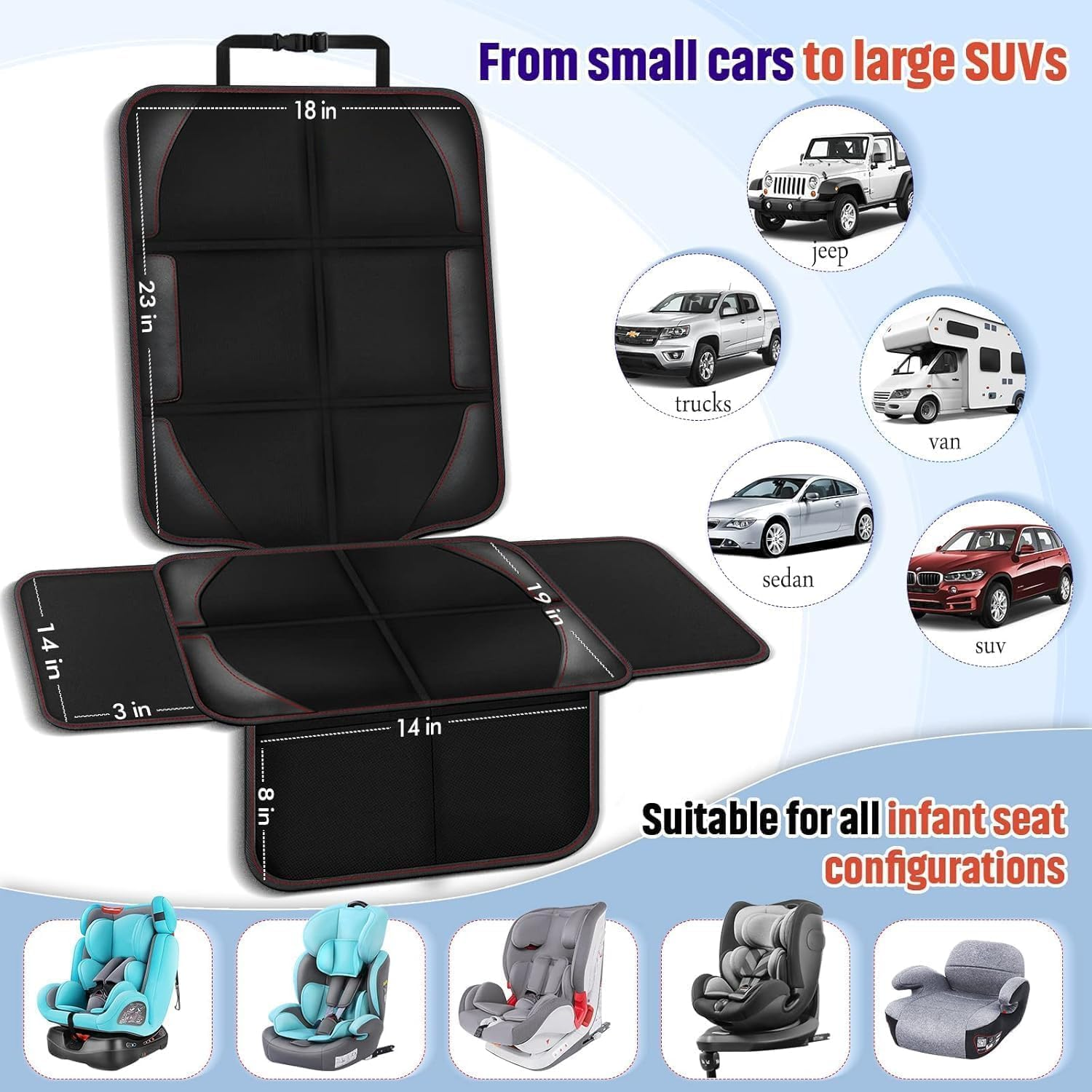 Car Seat Protector, Child Seat Protection, 600D Waterproof Non-Slip Fabric Thick Padding with 2 Mesh Storage Pockets, Baby Seat Protectors under Carseat image number 6