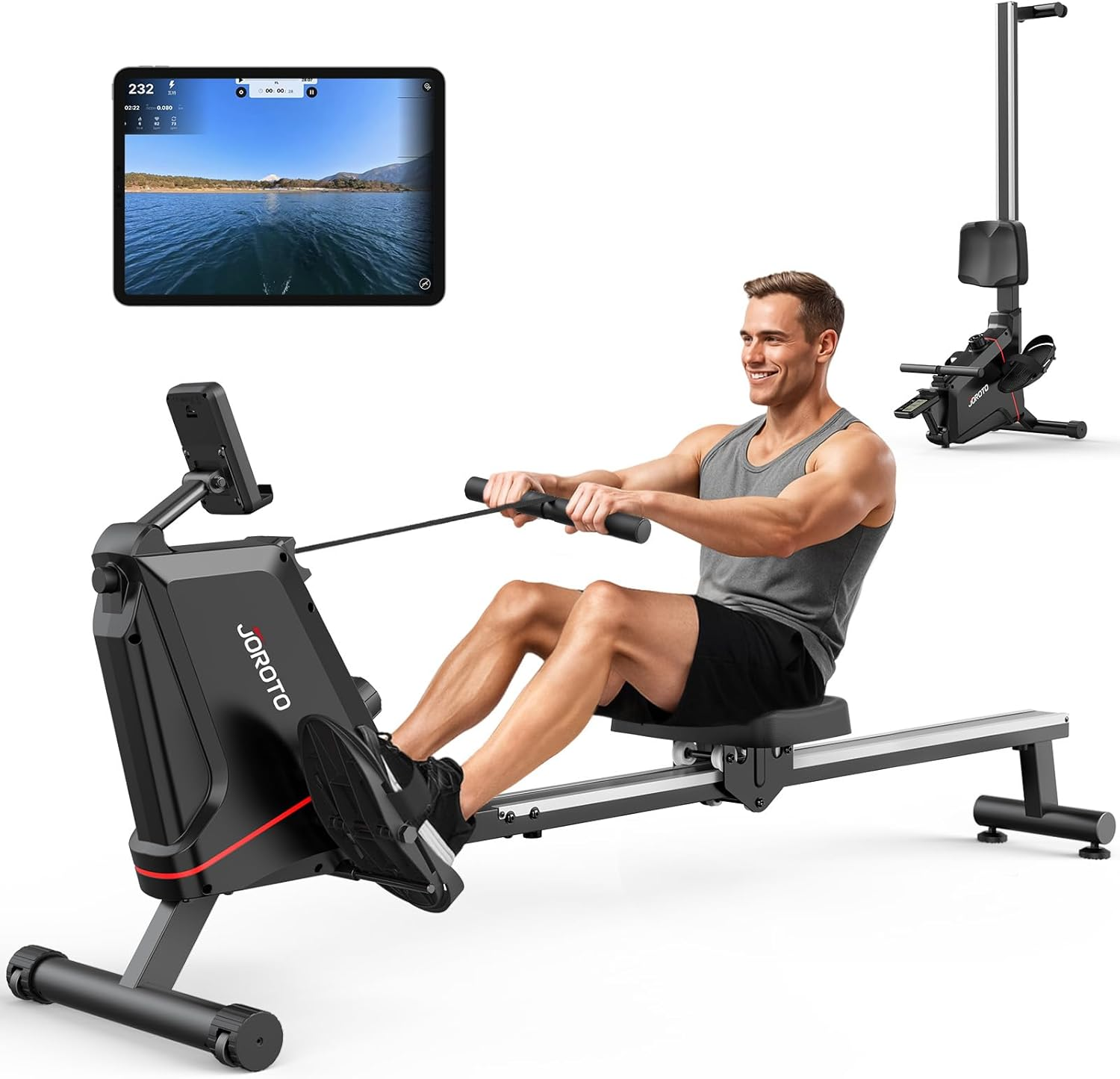 JOROTO Rowing Machine for Home, Quiet Indoor Magnetic Rower with Bluetooth Monitor, Max Weight Capacity 160KG, Easy to Assemble, Vertical Storage, Space-Saving image number 3