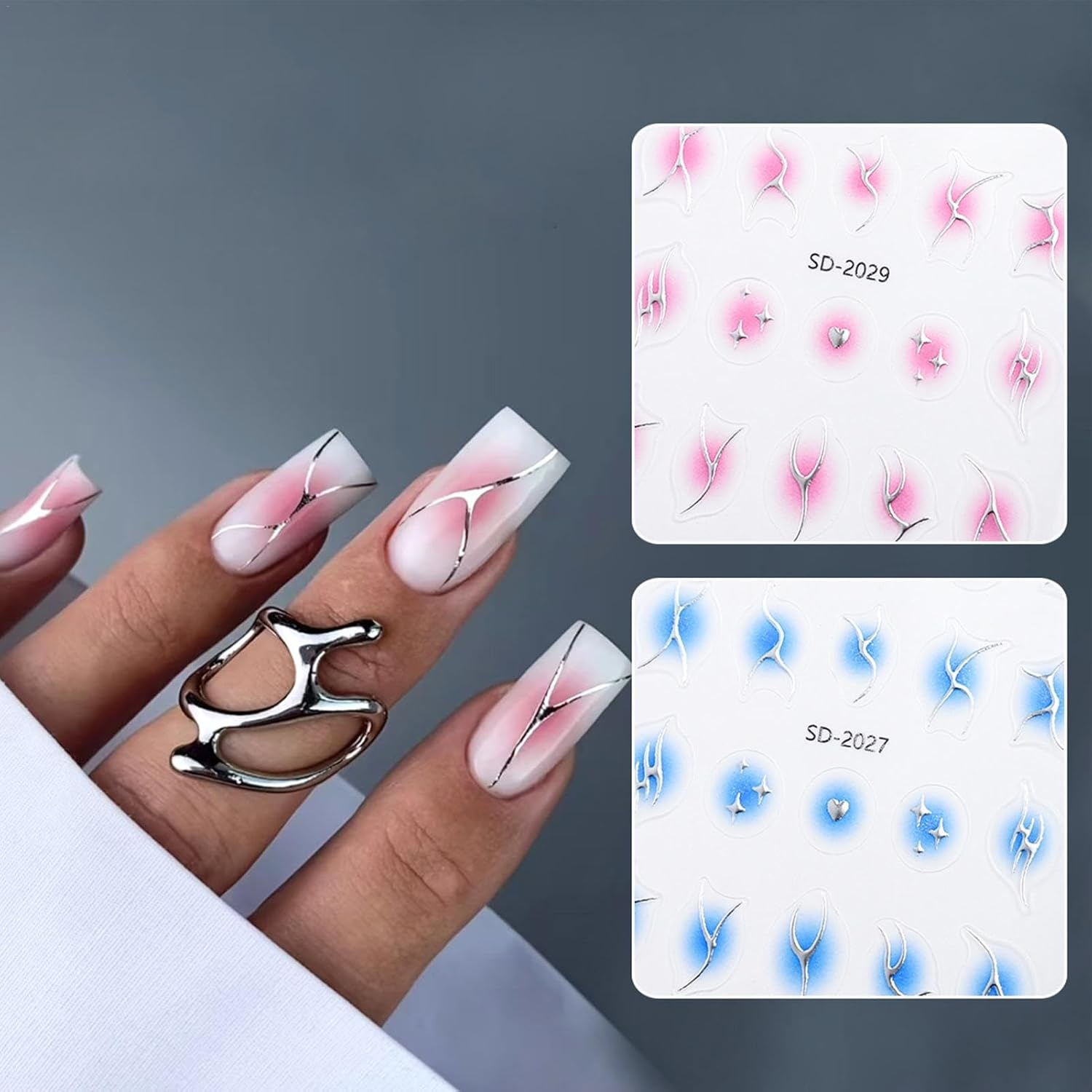 Nail Wraps - 12 Sheet Blush Gradient Nail Decals,Embossed Nail Stickers Adhesive Nail Decals Wearable Nail Stickers Cool Nail Supplies for Women Girls Kids image number 2