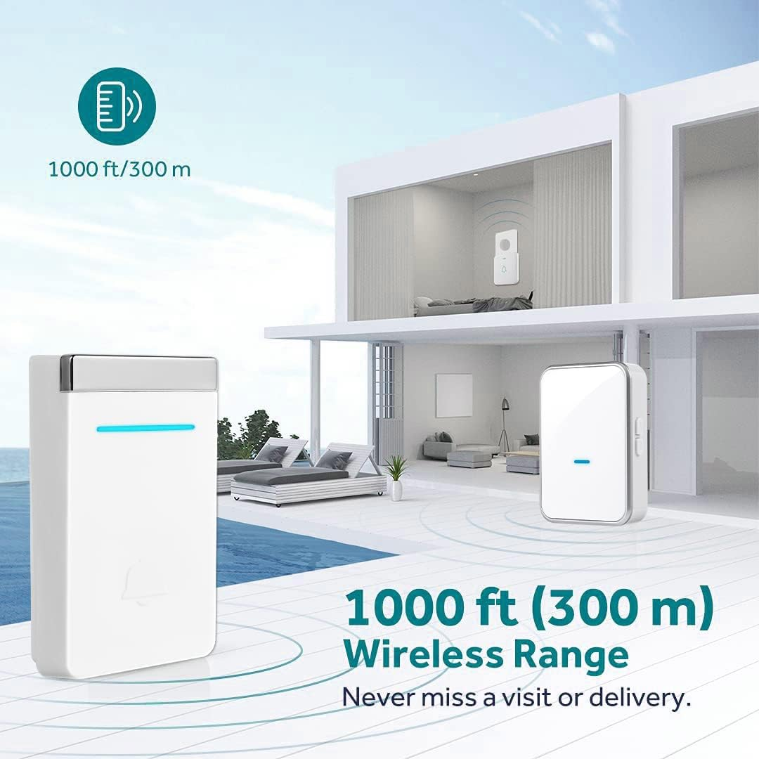 Yellow-Price No Battery Required Ring Doorbell Australia, Waterproof Self-Powered Wireless Doorbell Door Chime Kit with 45 Chimes, 4 Volume Levels, Long Range 300M (1 Button + 1 Receiver) - 1 Button + 1 Receiver image number 2