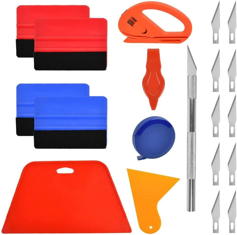 20 Pieces Vehicle Vinyl Wrap Tool Kit Car Wrap Kit,Utility Knife Wrap Tools Vinyl Wrap Window Tint Film Tool Include Felt Squeegee, Safety Cutter for Car Wrapping image number 4