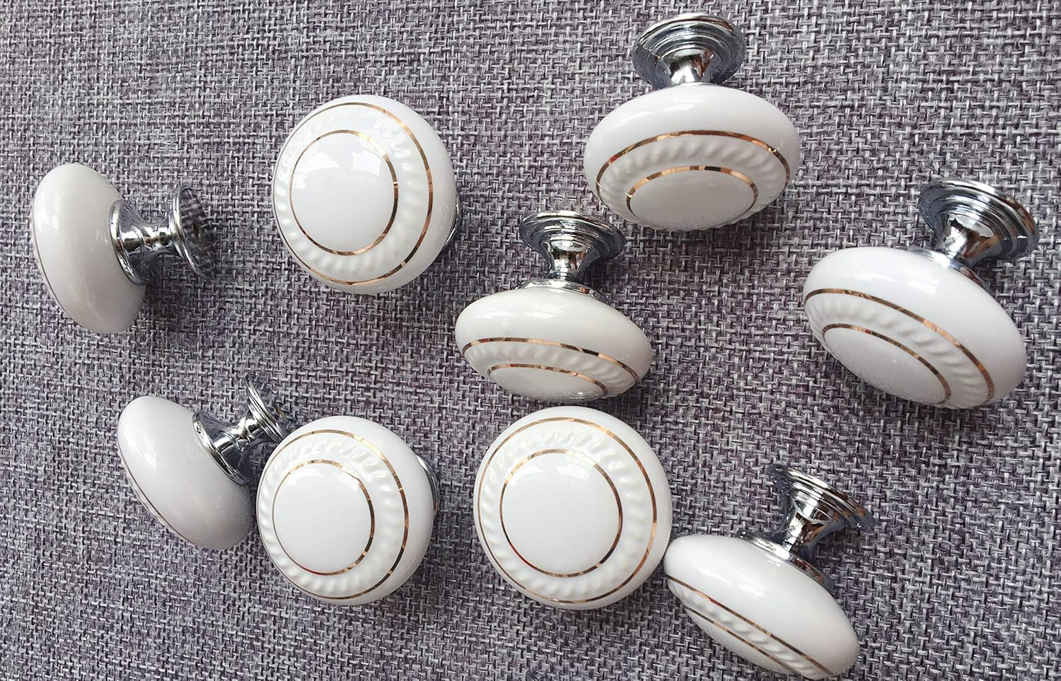Ebeta 10 Pack Kitchen Cabinet Knobs Drawer Knobs Dresser Knobs, White Kitchen Cabinet Hardware Ceramics Pulls Door Knobs Handles (Golden) - White,Silver image number 6