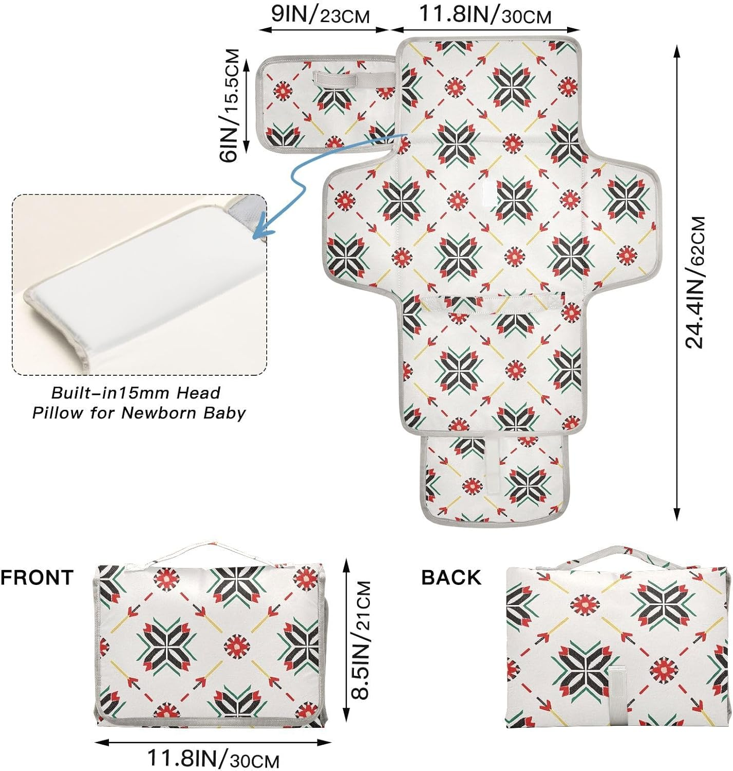 Reusable Changing Pad Covers with Tissue Pocket Boho Arrow Pattern Colorful Changing Pads for Changing Table with Built-In Pillow Cambiadores De Pa?Ales Para Bebes image number 3