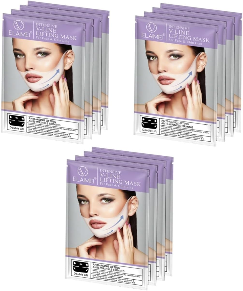 Minkissy V Line Facelift Mask | 12Pcs Double Chin Reducer Ear-Hanging Face Mask for Slimming, Tightening & Anti-Aging | Ideal for Home Spa, Travel, Parties | Perfect for Women Aged 25-50