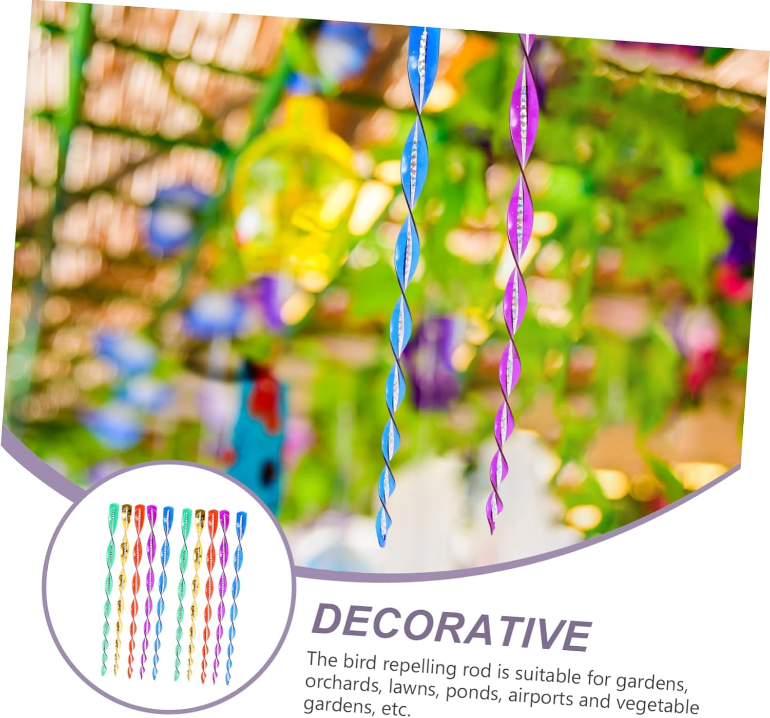 BESPORTBLE 10Pcs Spiral Scare Rods Bird Reflective Strips Deter Pigeons and for Gardens image number 6