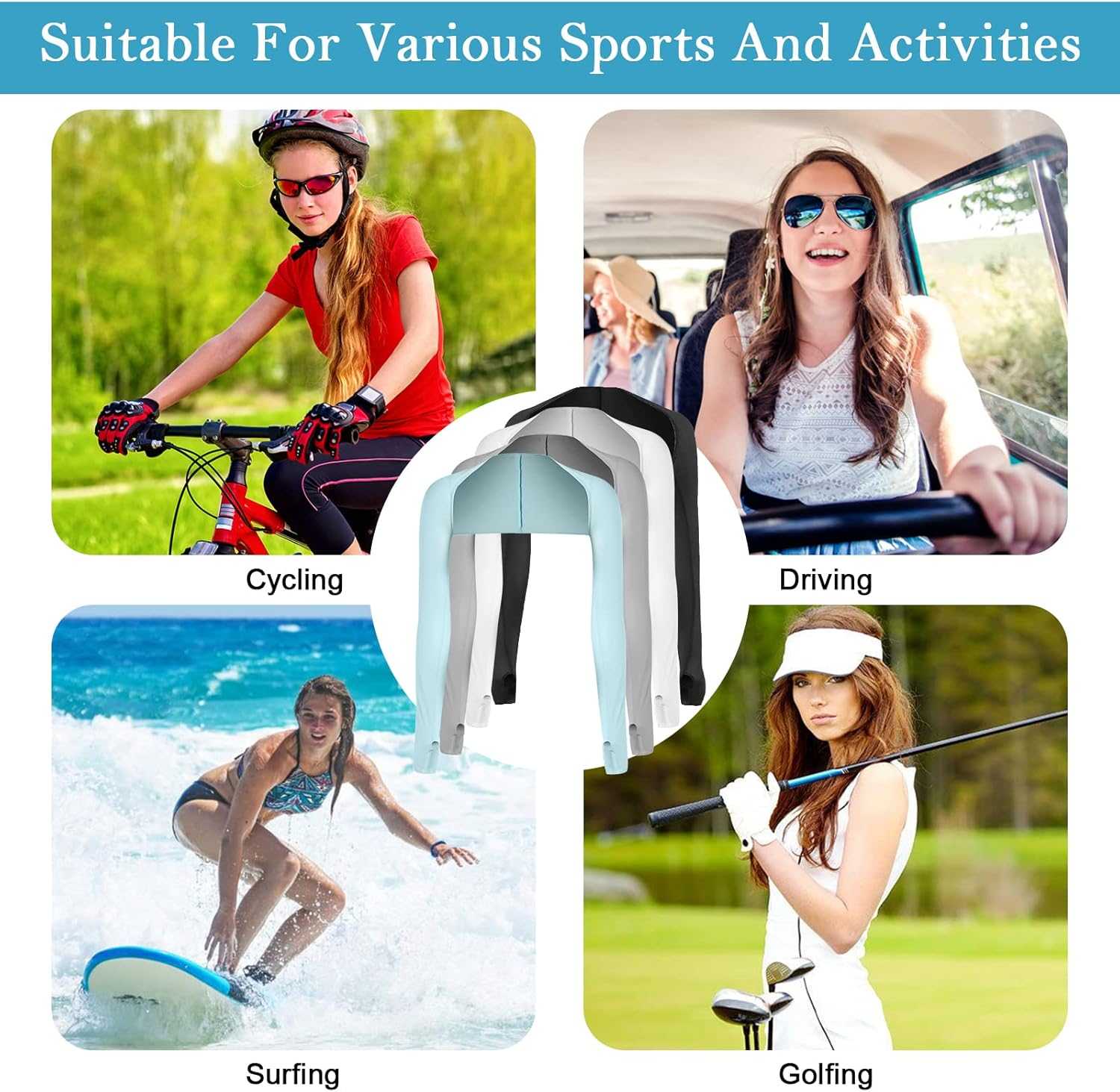 4 Pieces Cooling Shawl Arm Sleeves Sun Uv Protection Cooler Shrug, Comfortable & Breathable Anti-Uv Arm Sleeves for Women with Finger Holes for Driving Golfing Fishing Running Cycling Outdoor image number 3