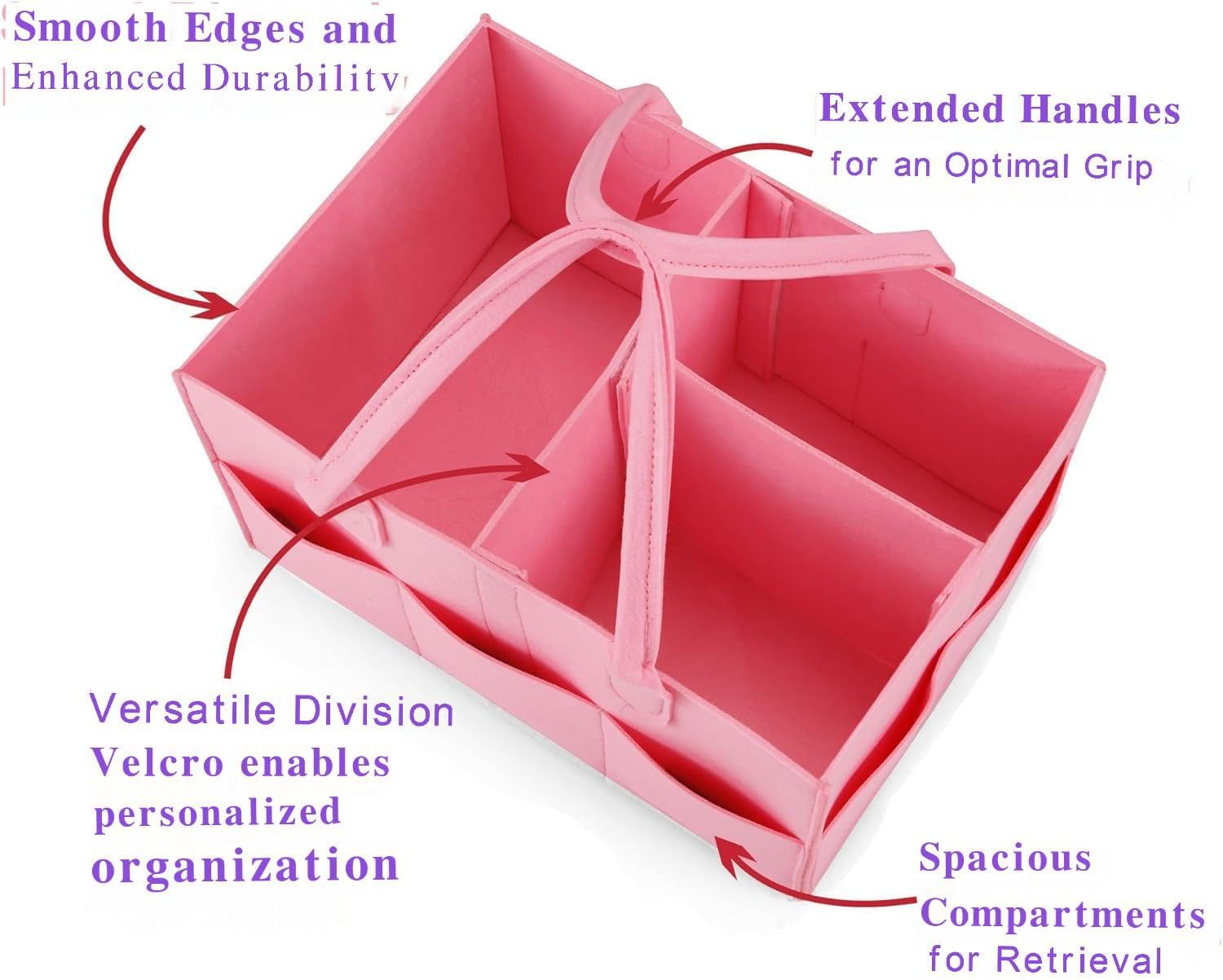 Baby Diaper Caddy Organizer, Portable Nursery Storage Basket for Wipes & Baby Essentials, Collapsible Diaper Organizer(Pink) image number 5