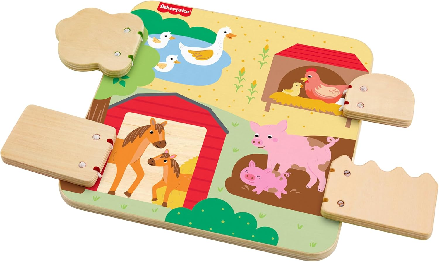 Fisher-Price Baby & Toddler Toy Wooden Farm Animal Board Busy Activity for Developmental Play for Infants Ages 1+ Years