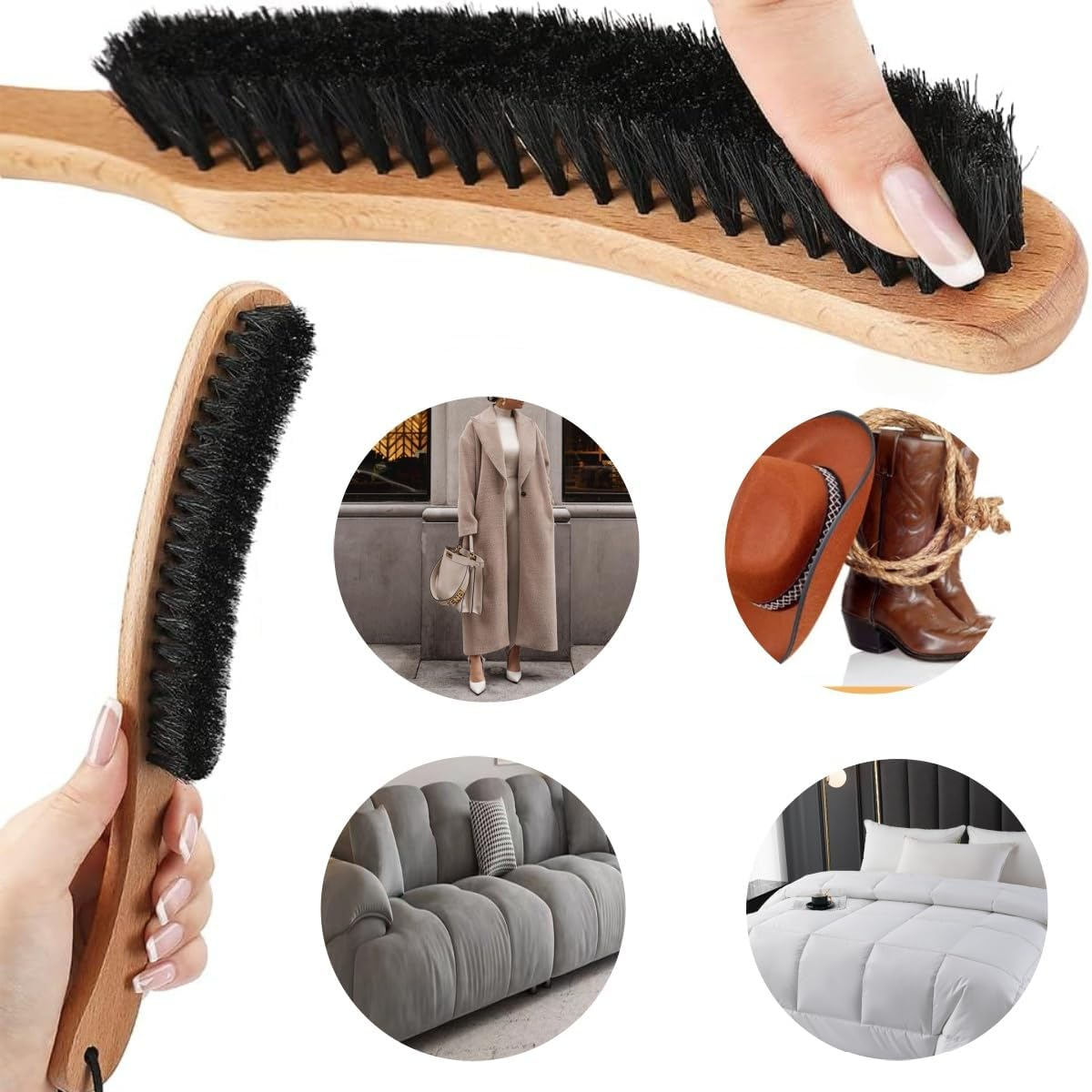 2 PCS Hat Brushs, Felt Cleaning Brush for Shoes,Clothes Brushs,Wooden Dust Removal Brush,Boar Bristle Lint Remove Pet Hair Dust Cowboy Hat,Suits, Cashmere, Suede