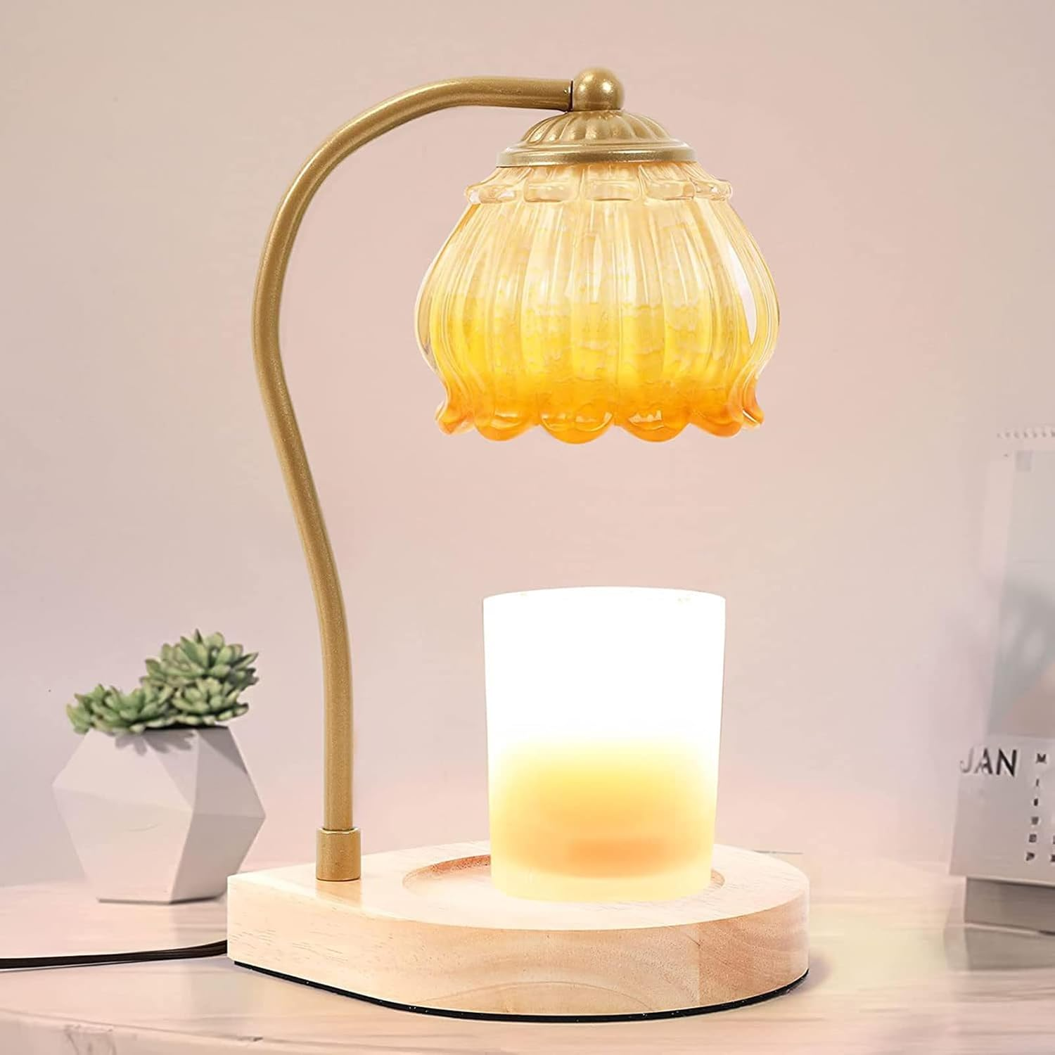 Candle Warmer Lamp with Timer Dimmer,Heat Adjustable,Wax Melt Warmer with 2 Bulbs,Home Decor beside Lamp Gifts for Jar Candles,Scented Candles,Home Decoration (Retro Yellow) image number 4