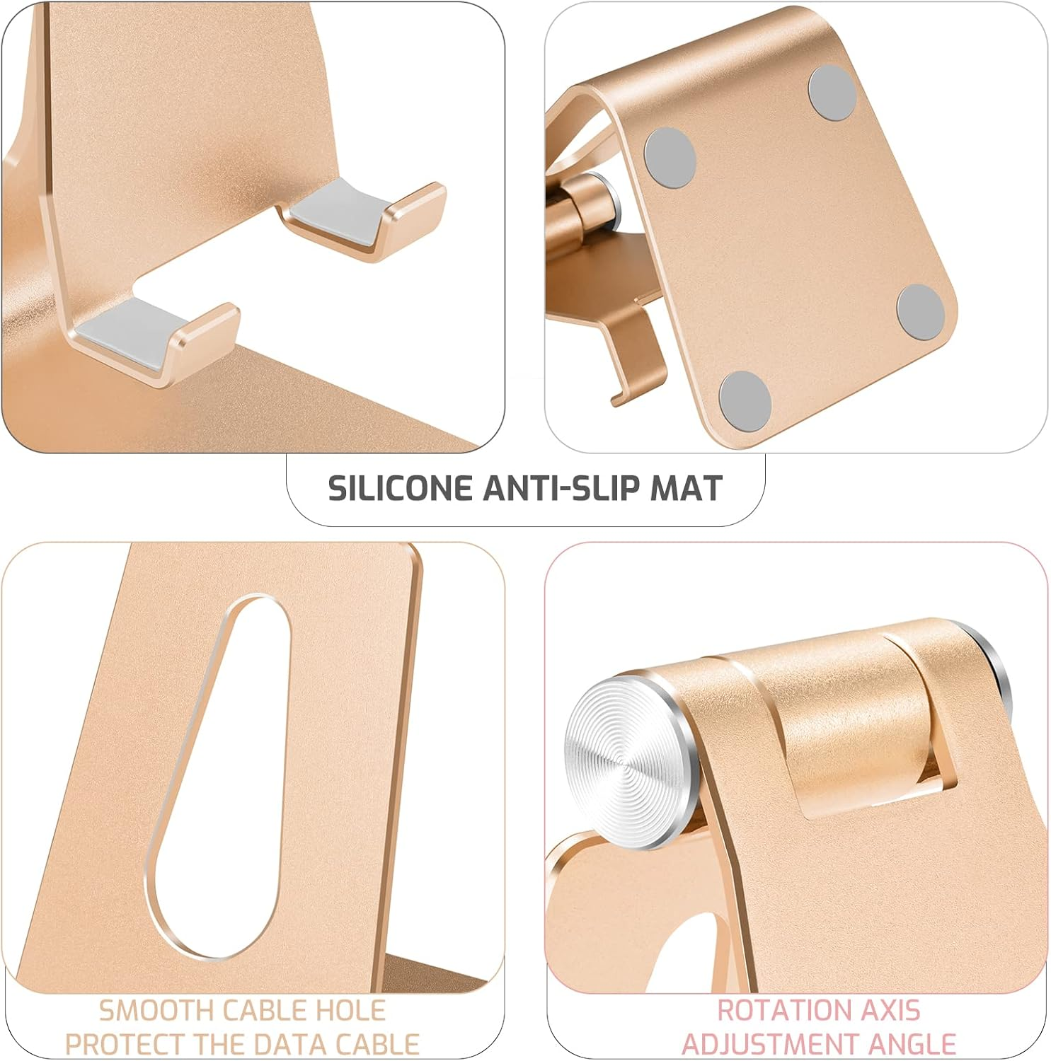 Adjustable Aluminum Alloy Cell Phone Stand, Tabletop Metal Phone Holder,Desktop Phone Dock,Smartphone Cradle,Gold image number 3