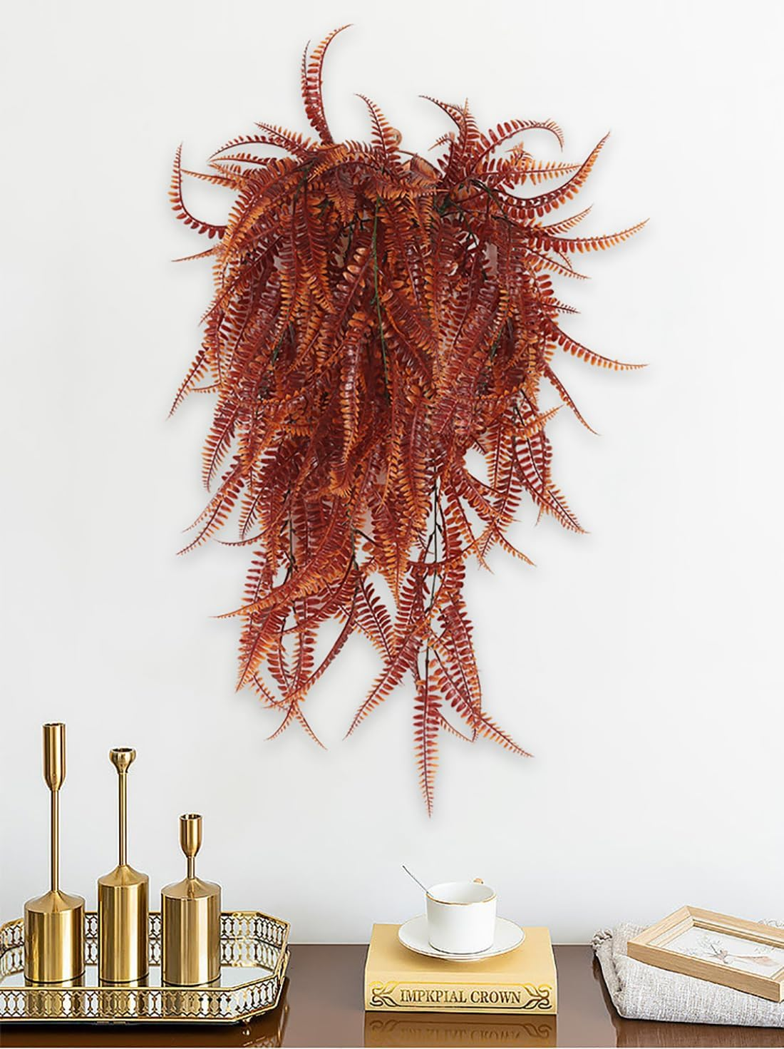 JLHOUSE AUA7004-2 Artificial Plants Faux Hanging Plant Fake Boston Ferns Vines Outdoor UV Resistant Plastic Plants for Spring D&eacute;cor Home Garden Office Wedding Decor, Sunred(2 Pcs) image number 2