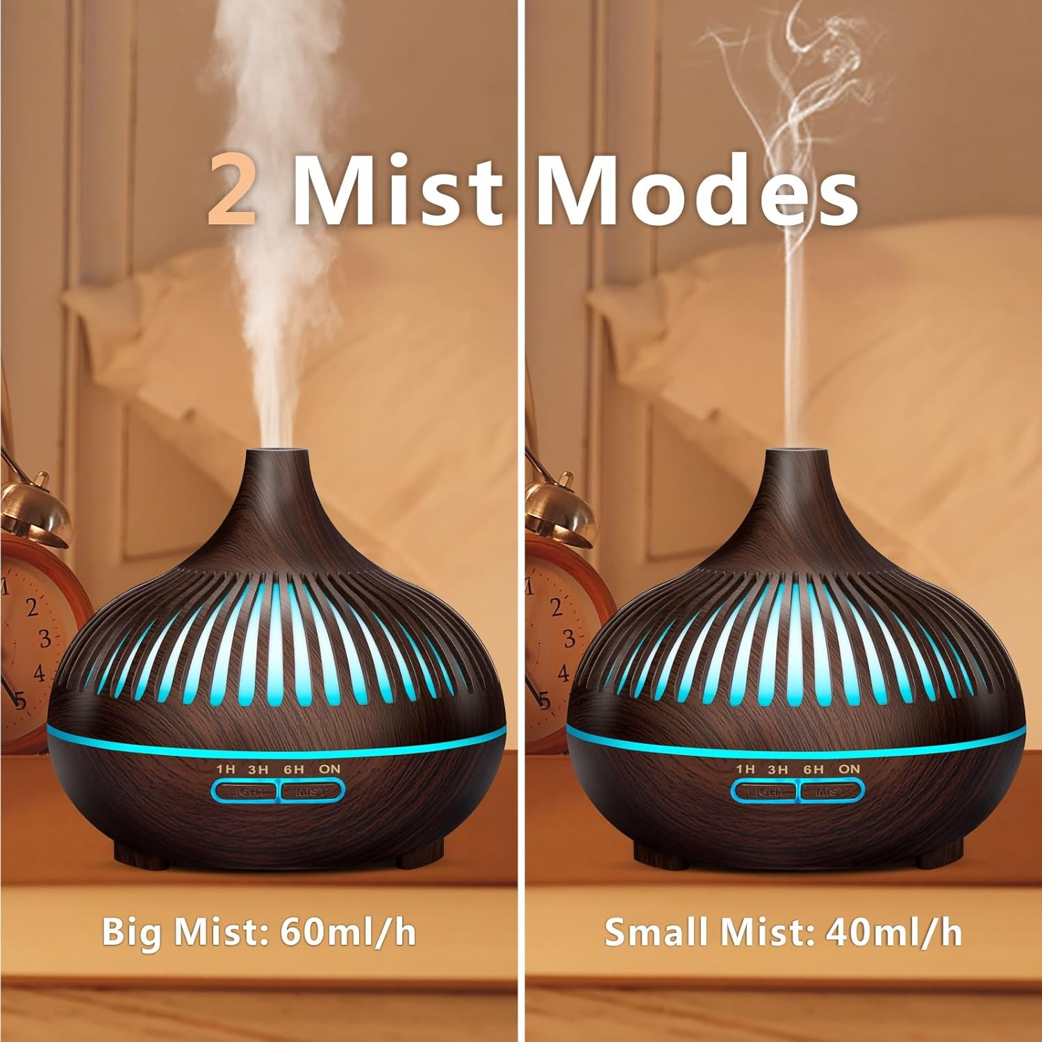 Essential Oil Diffuser, Sunfuny 550Ml Aromatherapy Diffuser Air Humidifier with Remote Control, Aroma Oil Vaporiser, Ultrasonic Fragrance Defuser with RGB LED Light, Xmas Gift (Hollow Dark Wood Grain)