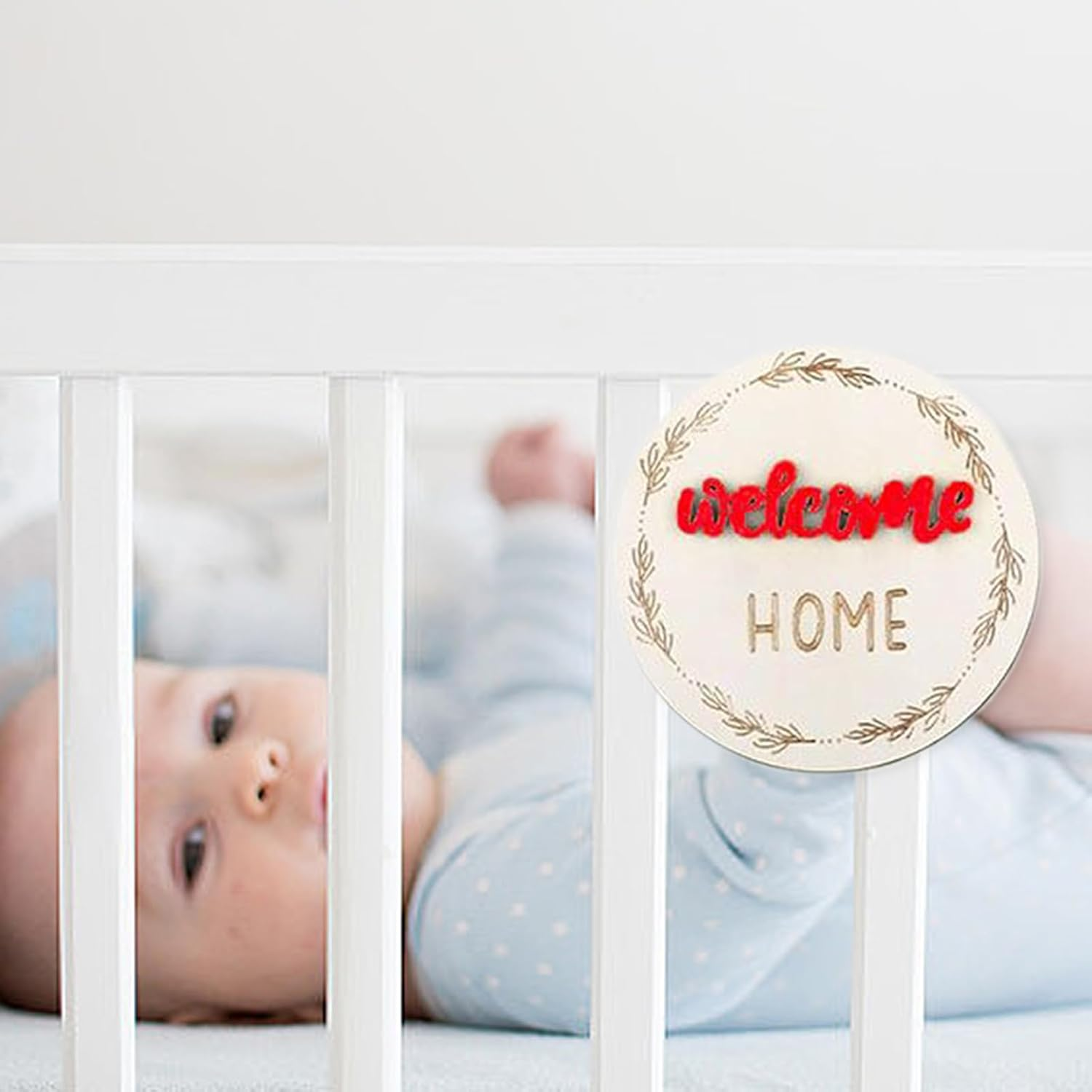 Baby Growth Cards &ndash; 7 Wooden Photo Discs, Reusable Decorations & Photo Accessories, Wooden Birth Cards for Living Room image number 5