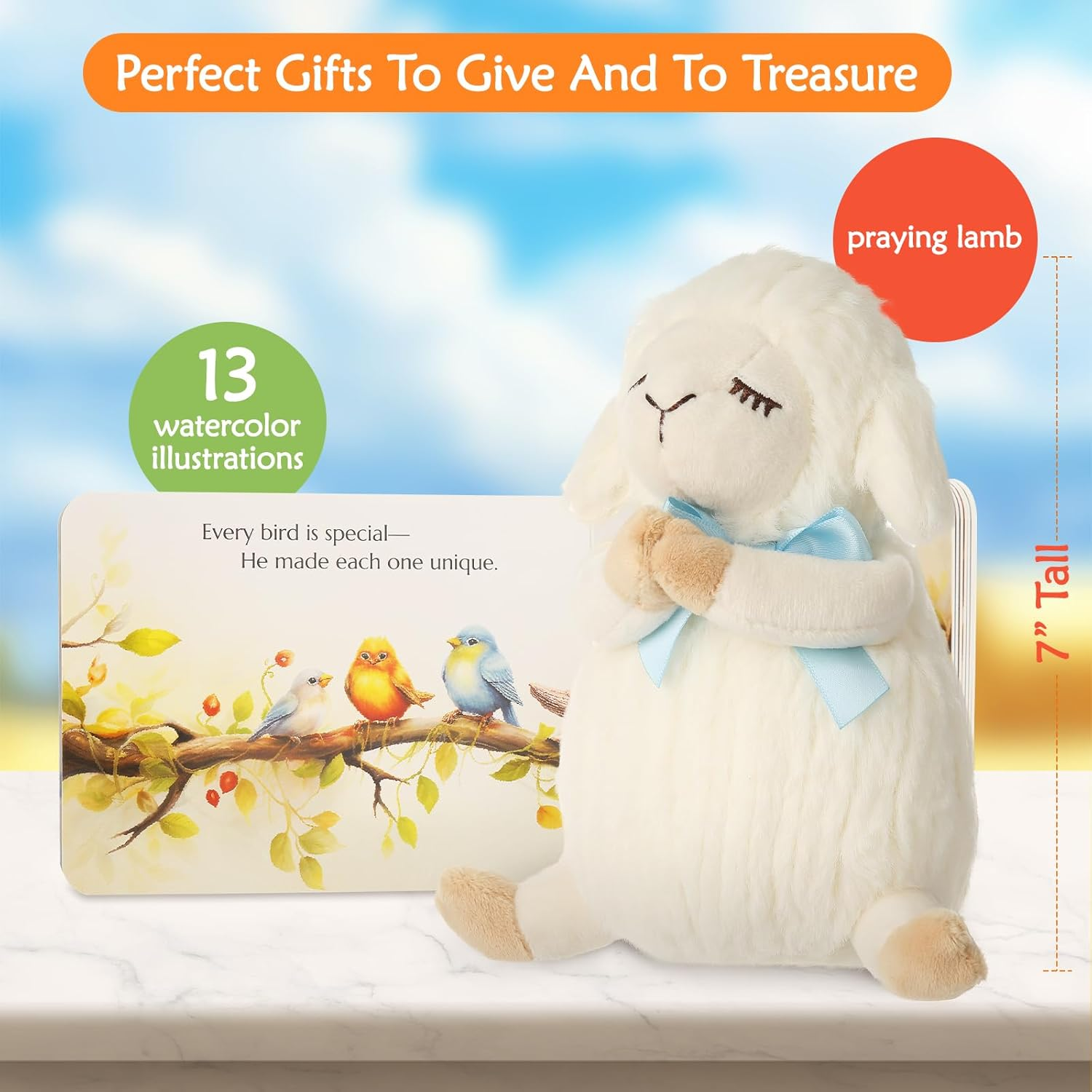 Baptism Gifts for Boys, Baptism Gifts and Newborn Baby, Christening Gifts Set, 7" Praying Lamb Plush Toy and Bedtime Blessing Board Book in Keepsake Gift Box, Ideal for Kids