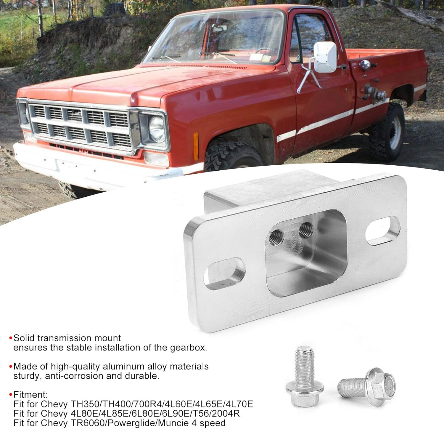 POENVFPO Aluminum Solid Transmission Mount - Fit for TH350 TH400 700R4 4L60E, Easy Installation for Car Owners image number 1