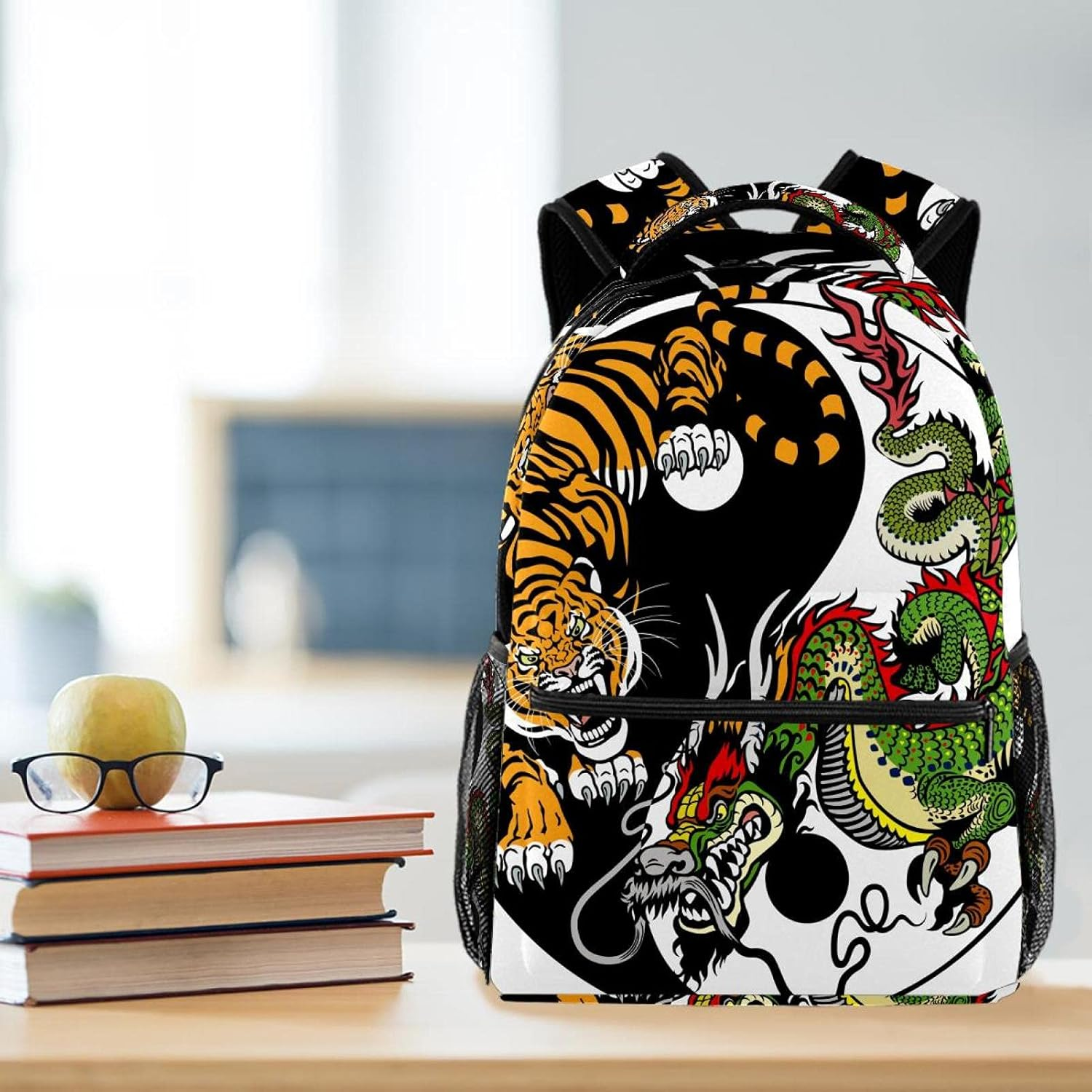 Dragon and Tiger Battle Backpack Students Shoulder Bags Travel Bag College School Tote Backpacks image number 2