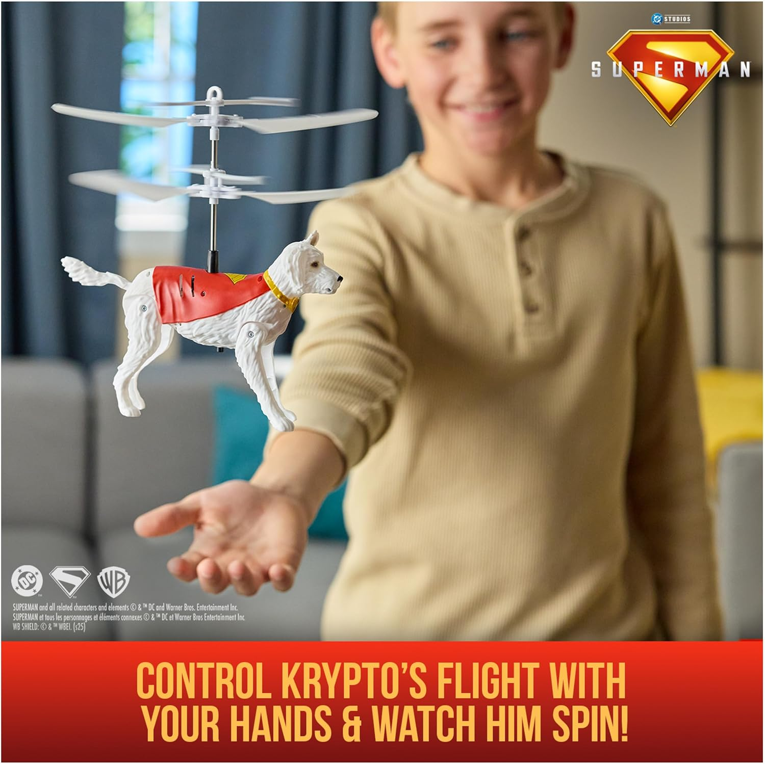 DC Comics, Superman up in the Sky! Flying Krypto, RC Toys and Remote Control Toys for Kids, 19-Cm Hovering Superdog, for Ages 4 and Up