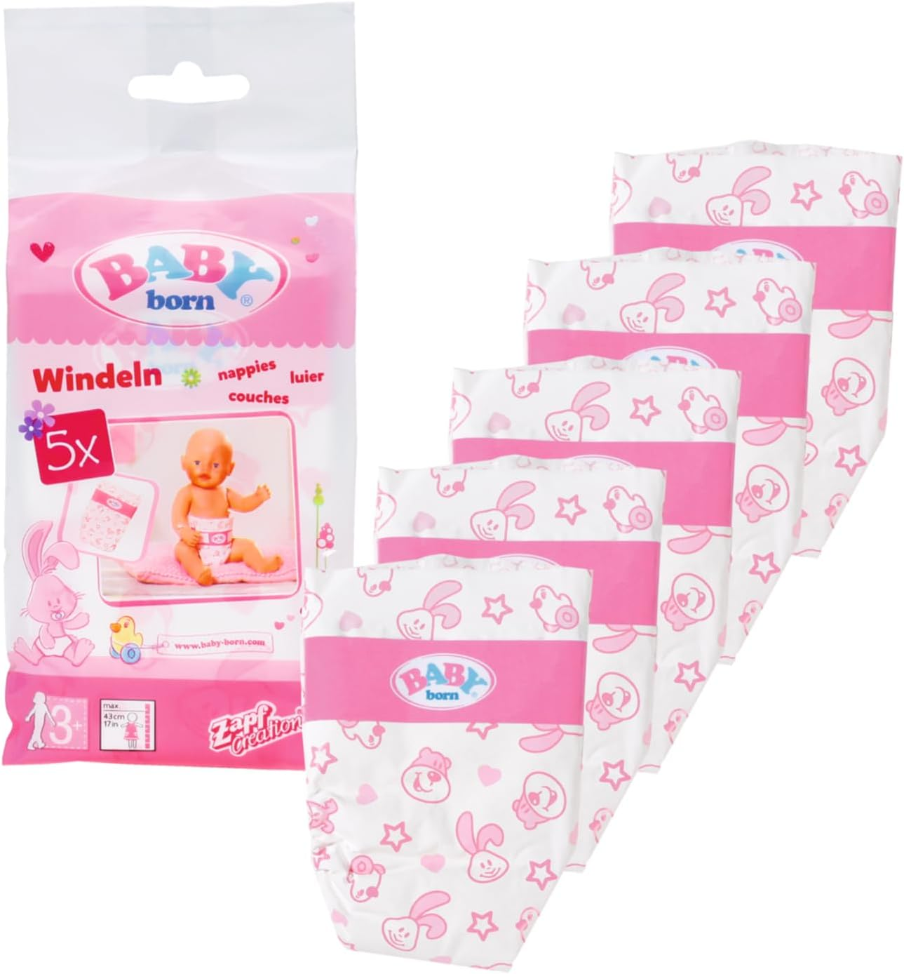 BABY Born Nappies for 43 Cm Doll - Easy for Small Hands, Creative Play Promotes Empathy & Social Skills, for Toddlers 3+ - Includes 5 Nappies image number 1