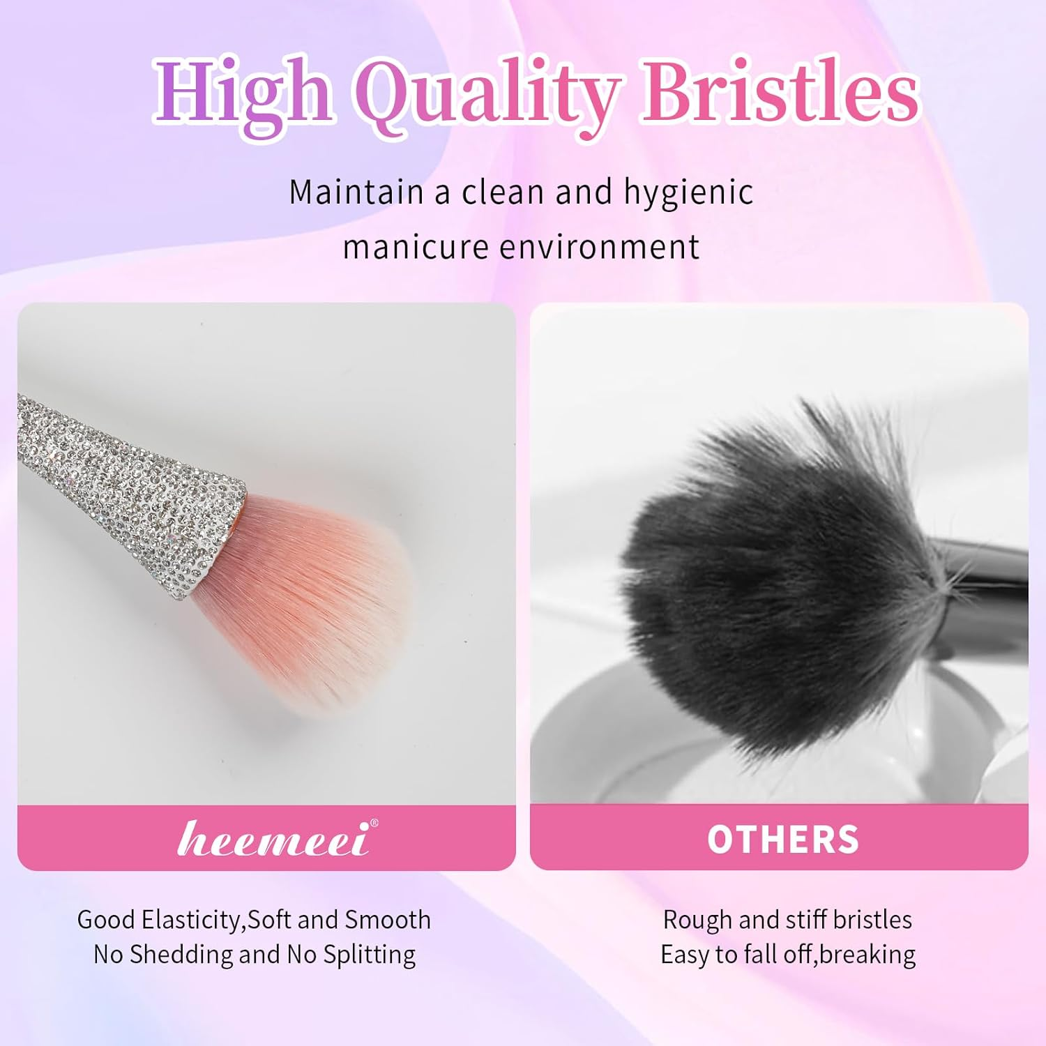 Heemeei Nail Dust Brush with Shiny Rhinestones, Dust Brush for Nails, Fluffy Nail Duster Brush for Acrylic Nails Powder Remover, Acrylic Cleaning Brush Acrylic Nail Tools - White image number 6