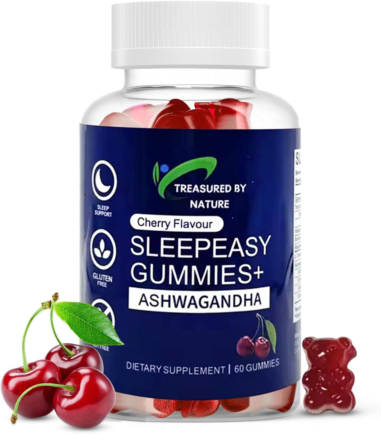 Sleepeasy Gummies+ with Ashwagandha, Magnesium Citrate, L-Theanine, Cherry Flavour, Gluten Free, 60 Gummies image number 3