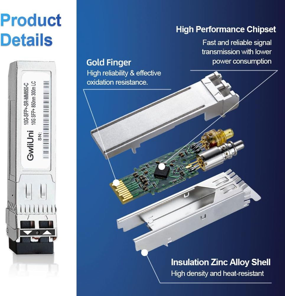 4PCS Multi-Mode 10G SFP+ Fiber Module Network Transceiver, SR Mm850Nm 300M, Duplex LC for Cisco, Netgear, Mikrotik, Ubiquity, Dlink Etc., image number 1